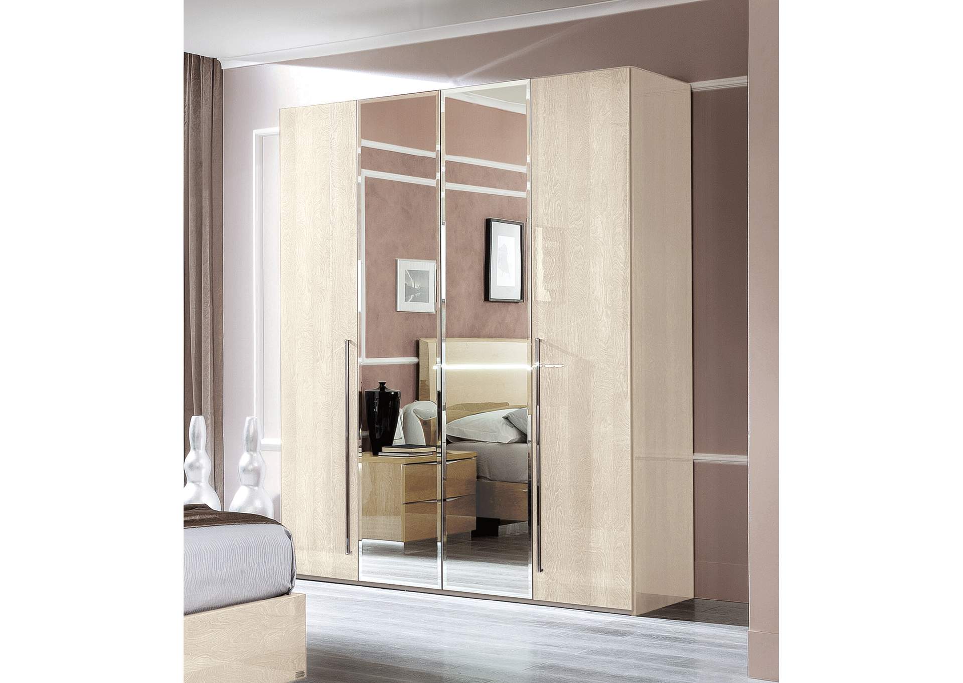 Maia - Platinum - Ambra 4 Door Wardrobe Betulla Sabbia SET,ESF Wholesale Furniture