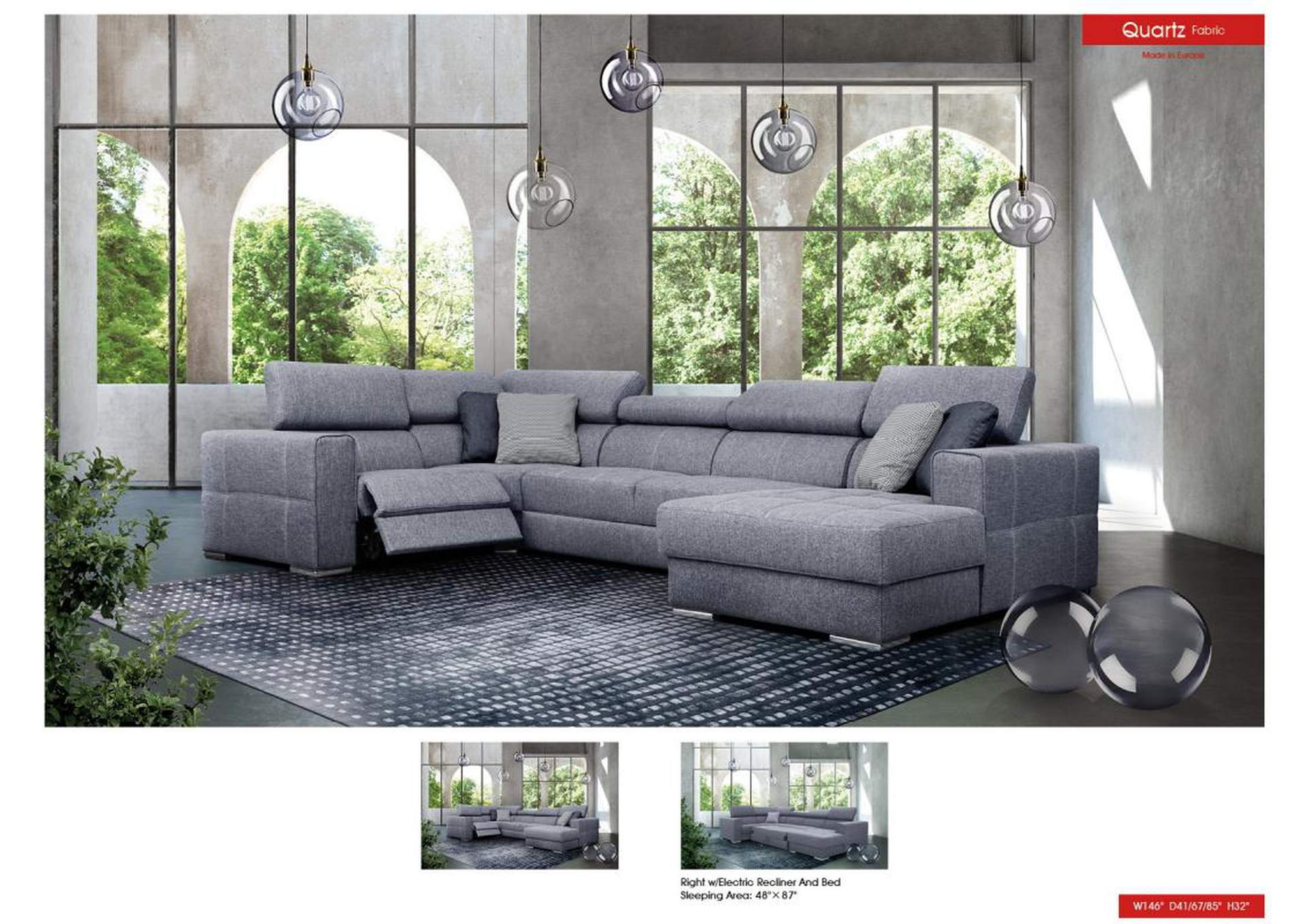 Quartz Sectional Right with Electric Recliner and Bed SET,ESF Wholesale Furniture