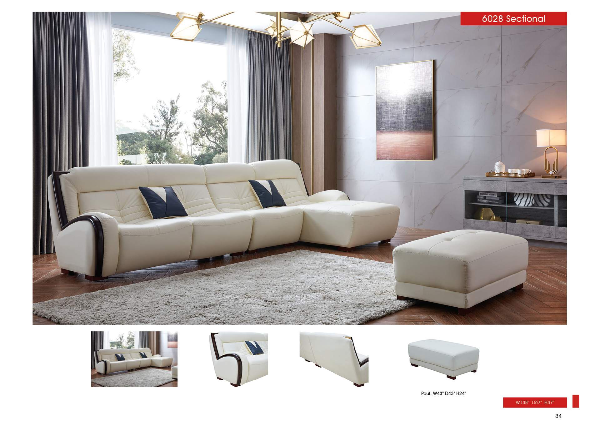 White, Special Order Colors, Brown/Wenge/Walnut 6028 Sectional Right Facing,ESF Wholesale Furniture