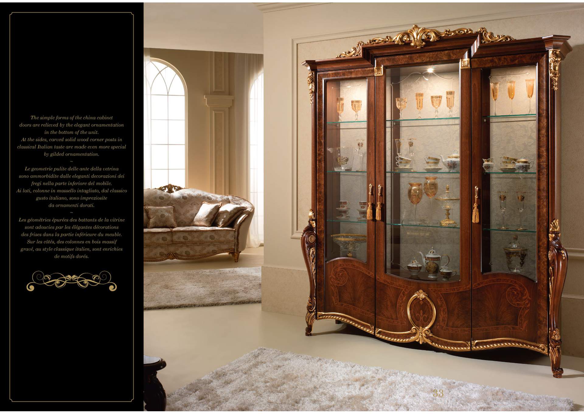 Donatello 3-door China with Glass Back Panel,ESF Wholesale Furniture