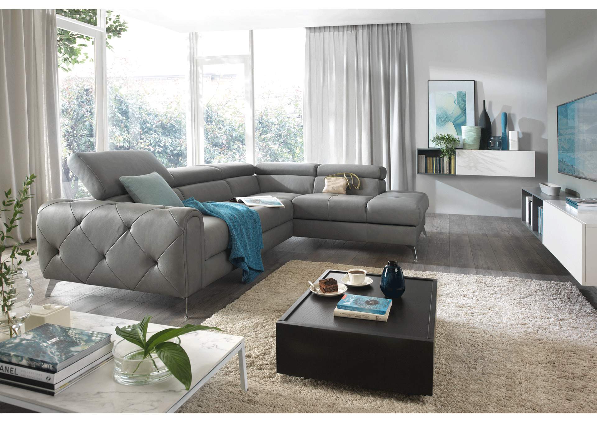 Grey/Silver Camelia Sectional Right,ESF Wholesale Furniture