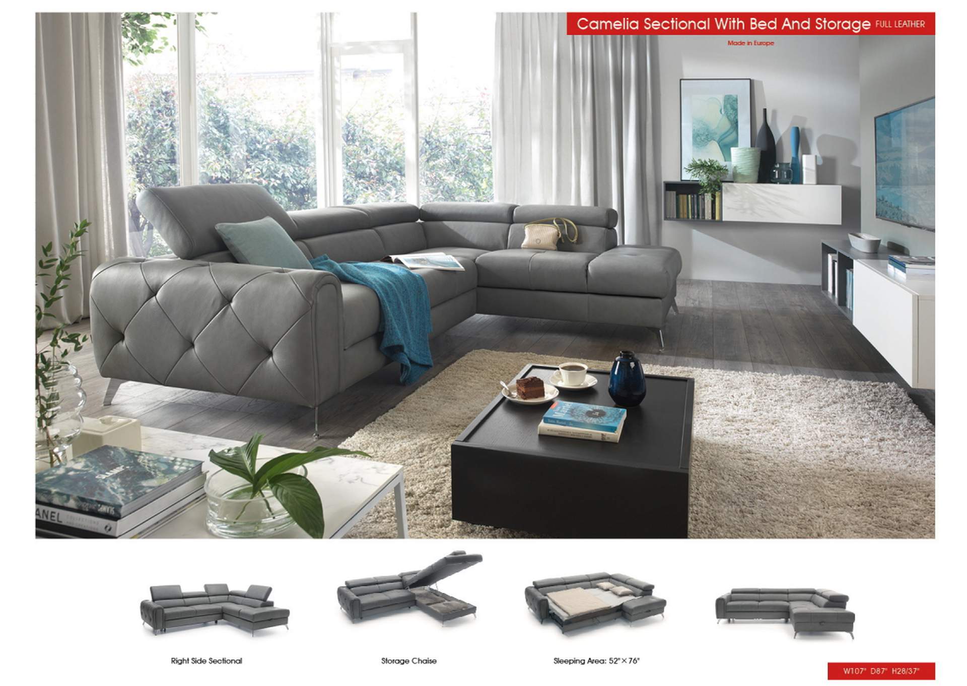 Grey/Silver Camelia Sectional Right,ESF Wholesale Furniture