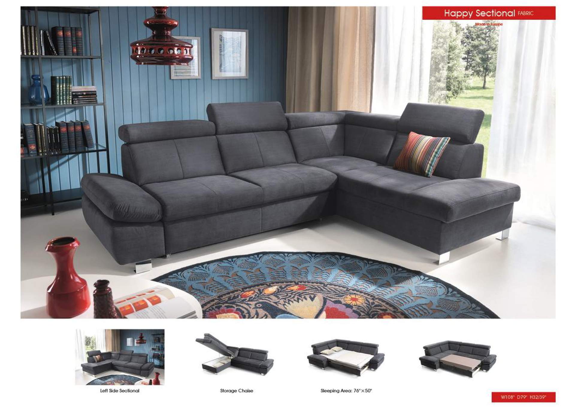 Happy Sectional Right with Bed,ESF Wholesale Furniture