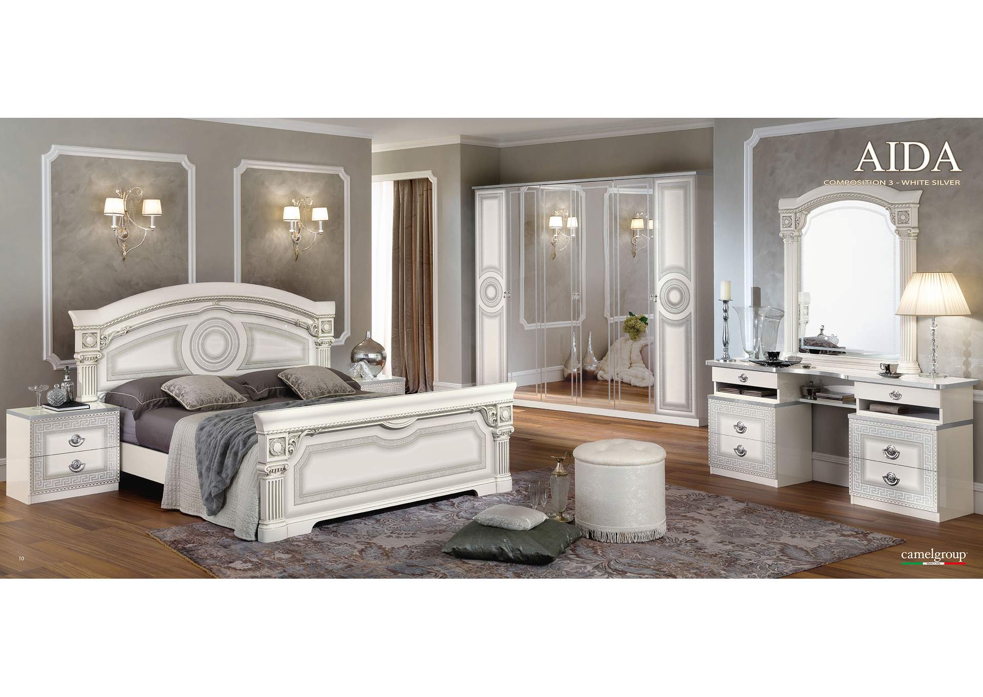 Aida Bed White with Silver SET,ESF Wholesale Furniture