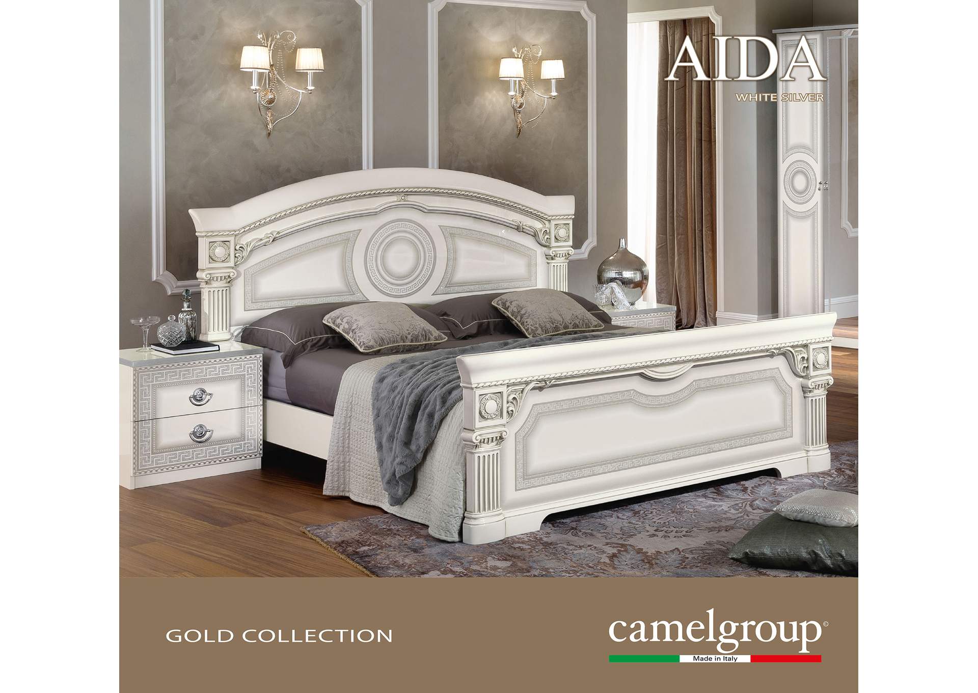 Aida Bed White with Silver SET,ESF Wholesale Furniture