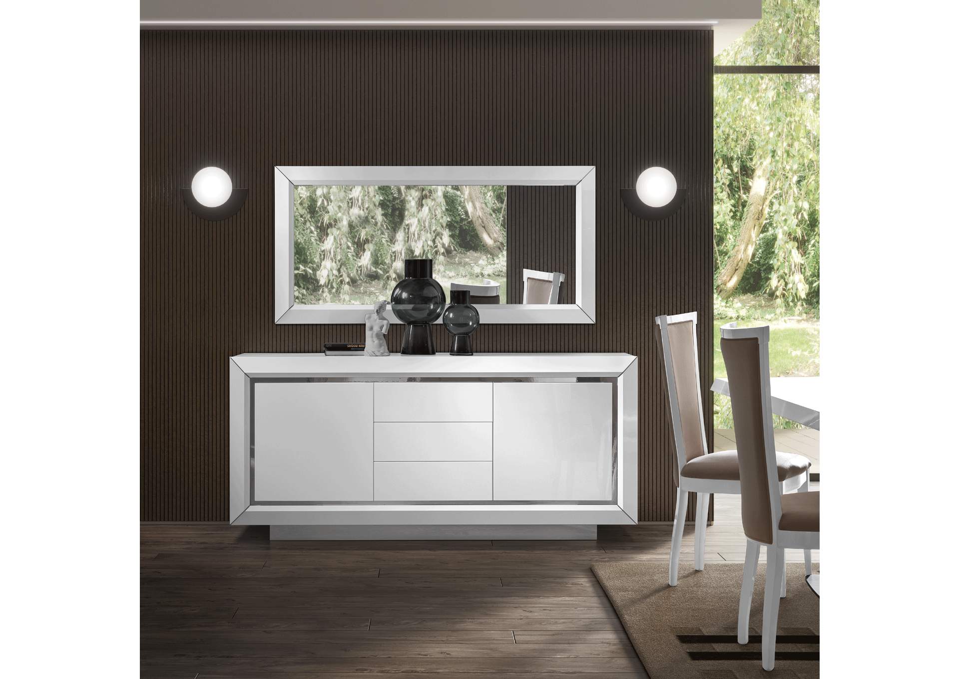 Elite White 3door Buffet/ Mirror SET,ESF Wholesale Furniture