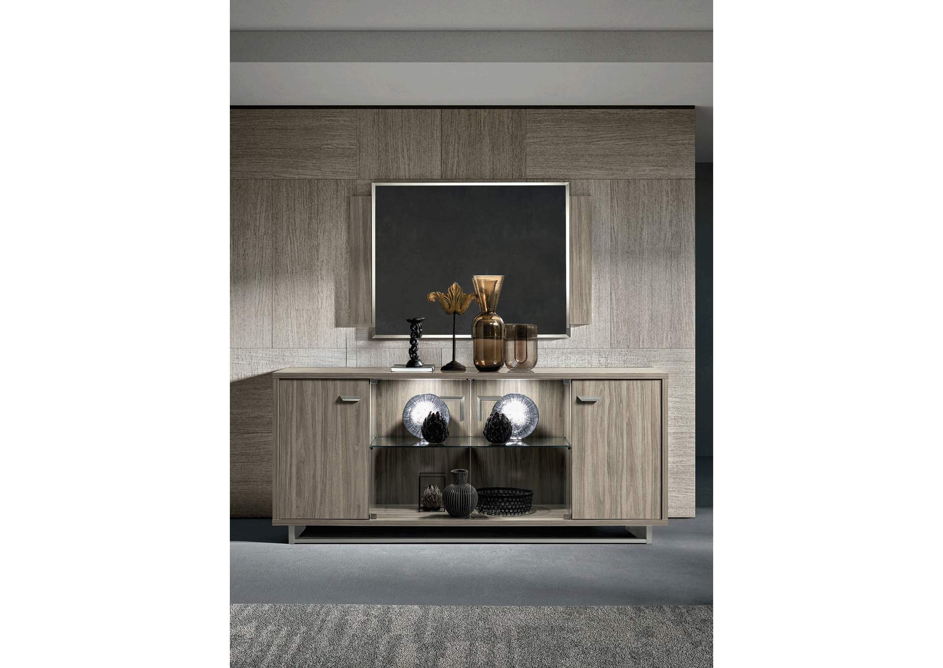 Volare 4 Door Buffet with Mirror Grey SET,ESF Wholesale Furniture