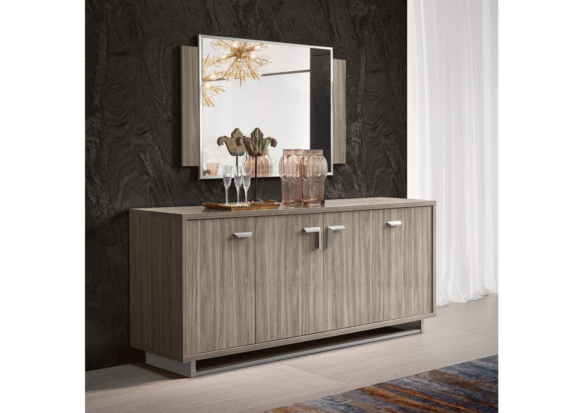 Volare 4 Door Buffet with Mirror Grey SET,ESF Wholesale Furniture