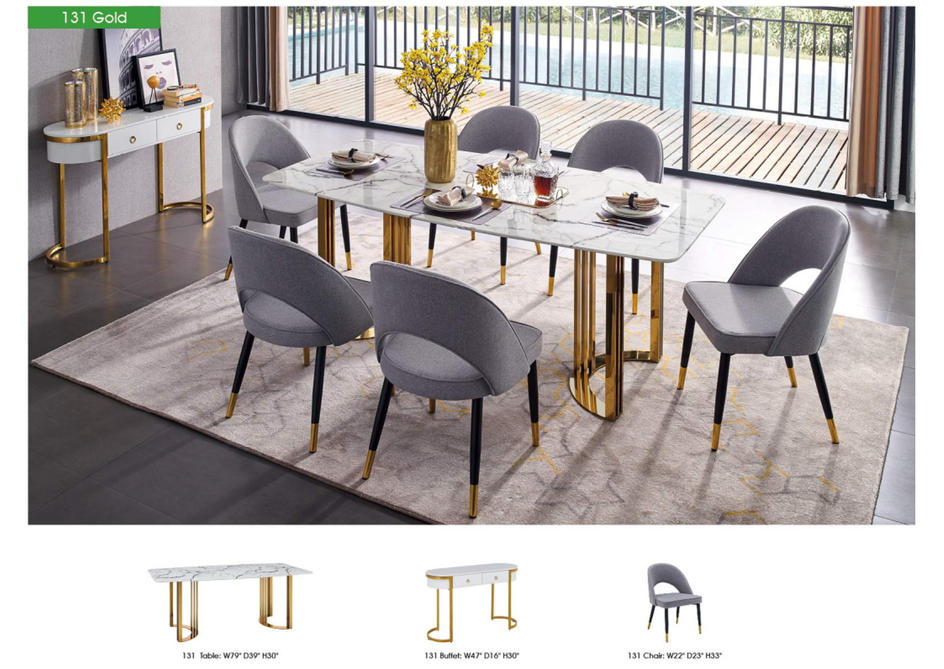 131 Gold Marble Dining Table SET,ESF Wholesale Furniture