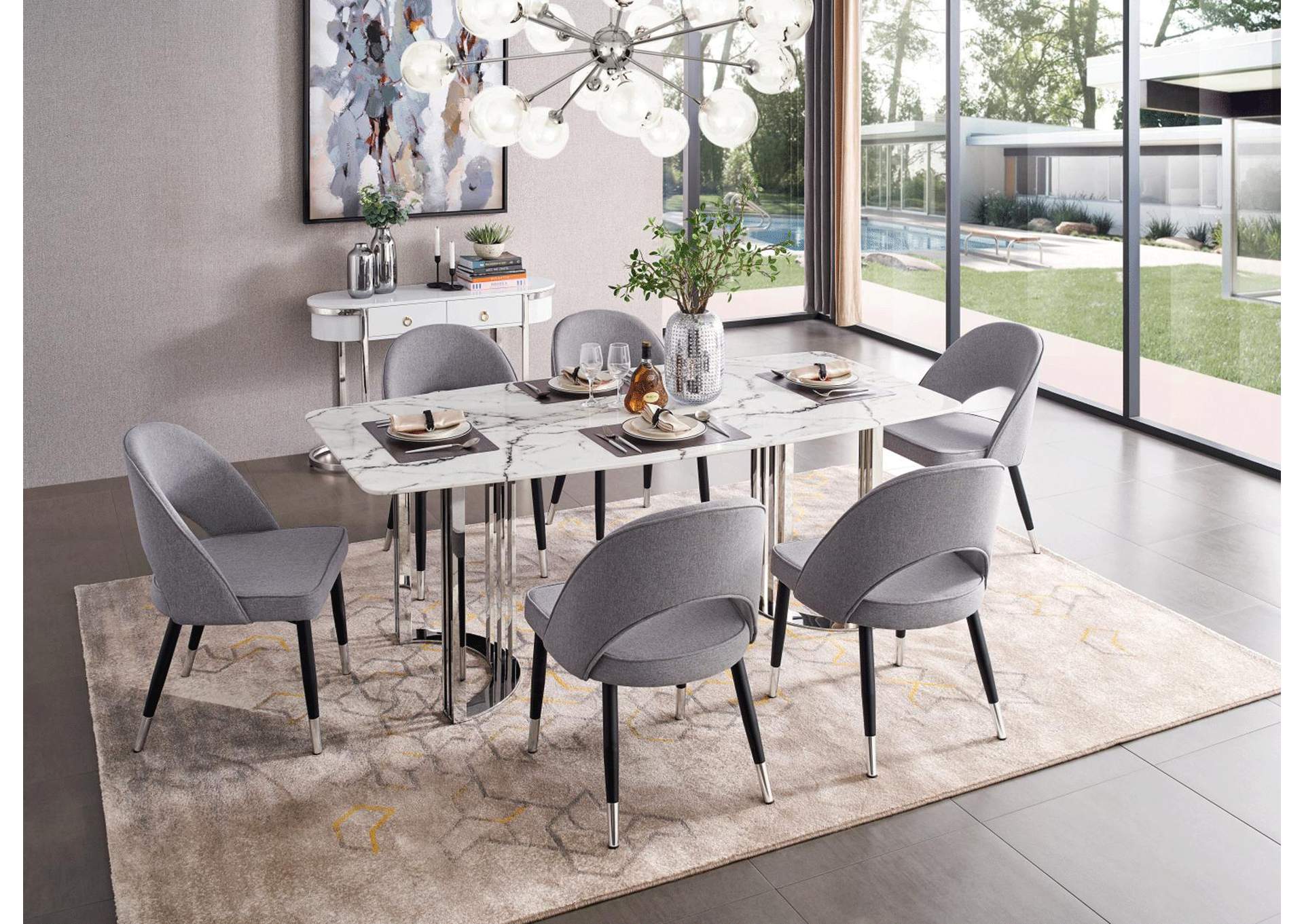 131 Silver Marble Dining Table SET,ESF Wholesale Furniture