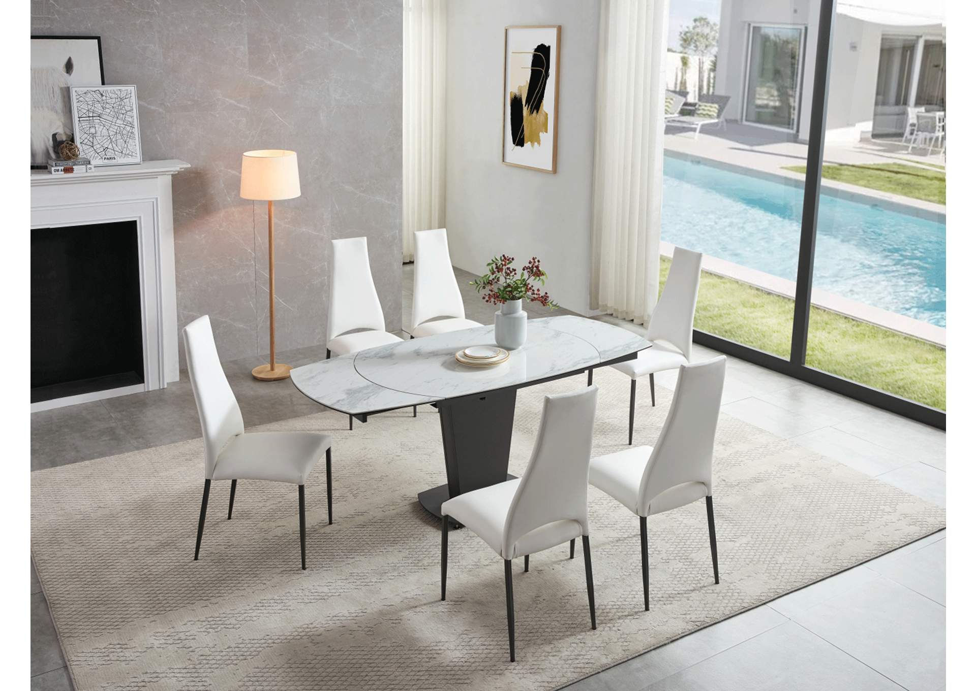 2417 Marble Table White with 3405 White Chairs SET,ESF Wholesale Furniture