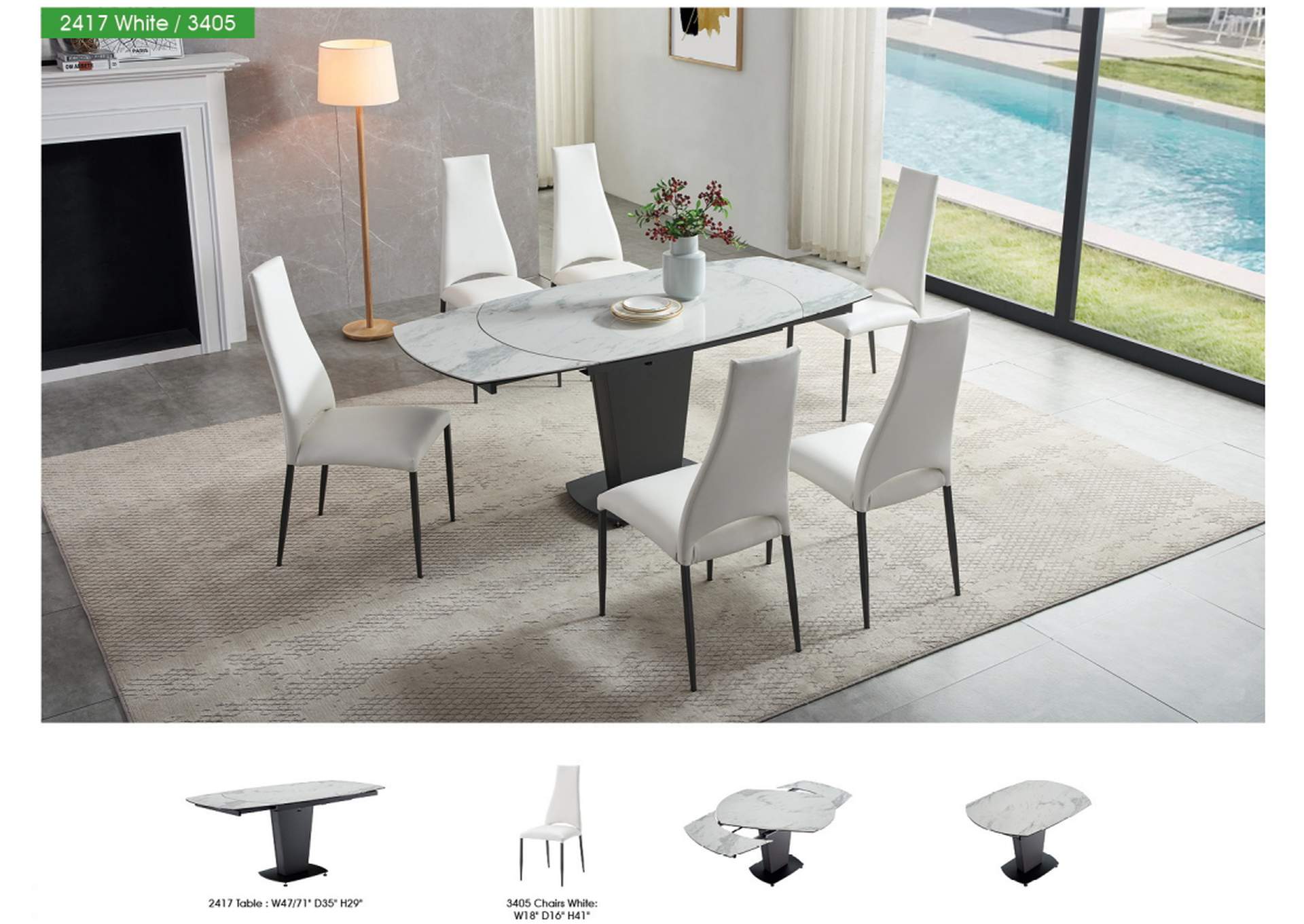 2417 Marble Table White with 3405 White Chairs SET,ESF Wholesale Furniture