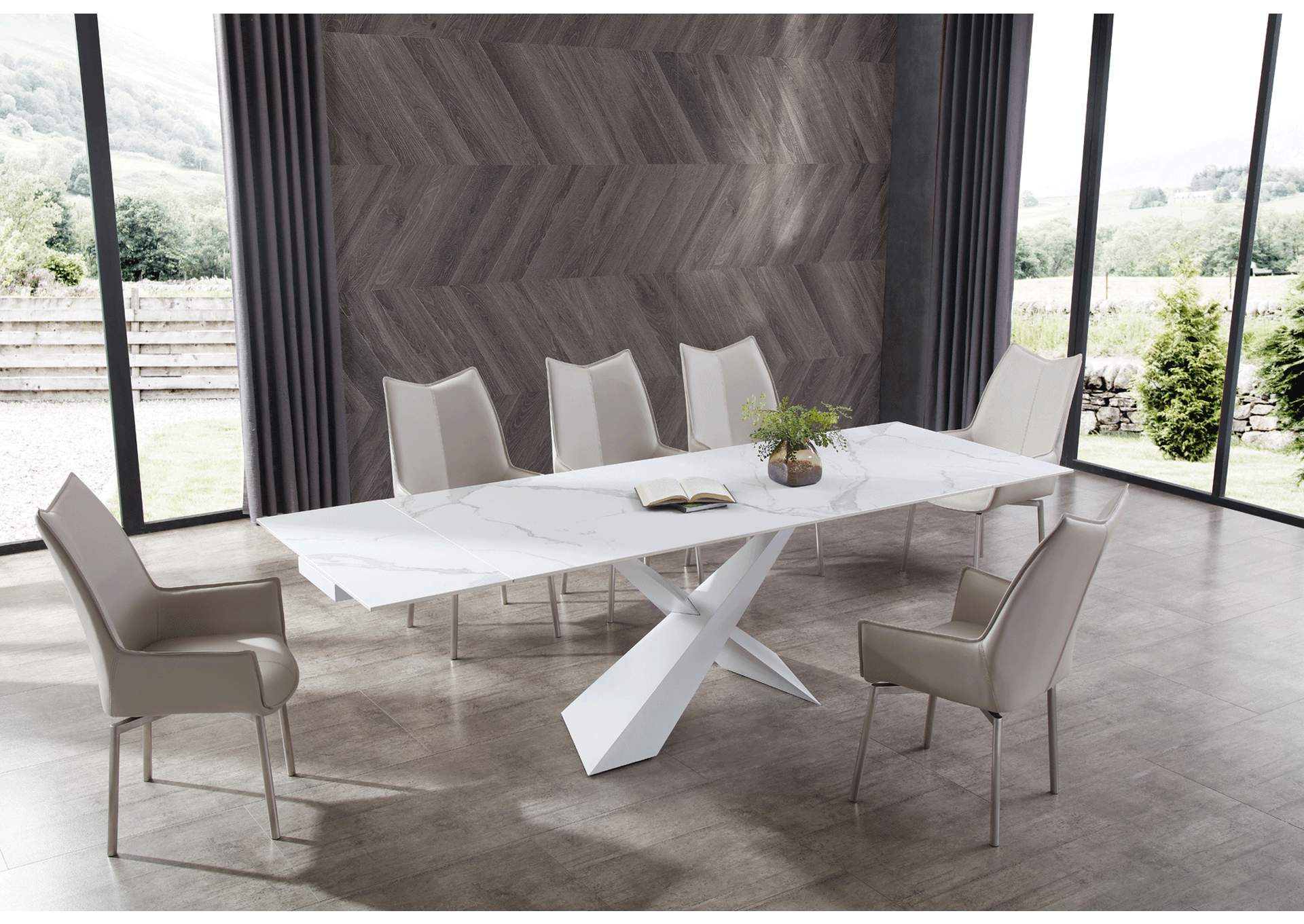 9113 Dining Table with 1218 Swivel Grey Chairs SET,ESF Wholesale Furniture