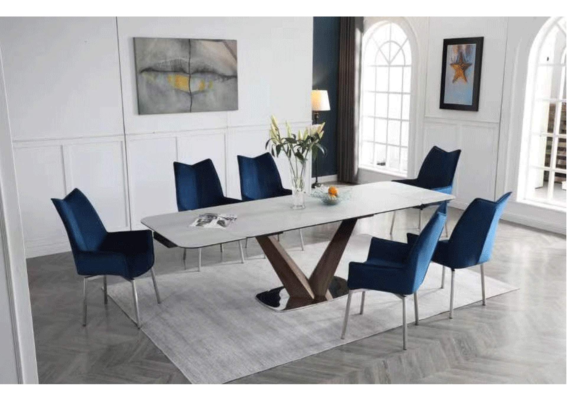 9188 Table with 1218 Swivel Blue Chairs SET,ESF Wholesale Furniture