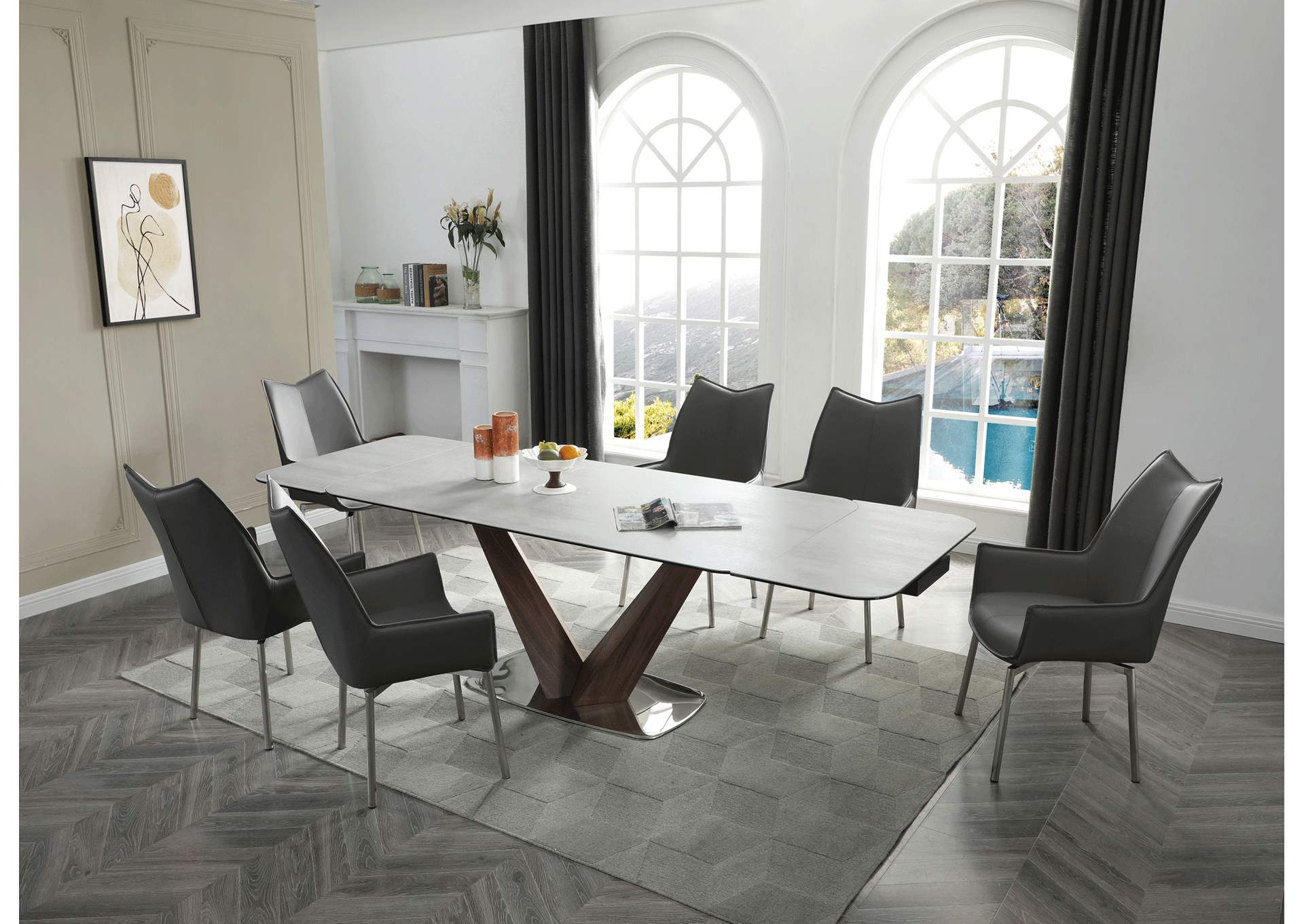 9188 Table with 1218 Swivel Dark Grey Chairs SET,ESF Wholesale Furniture