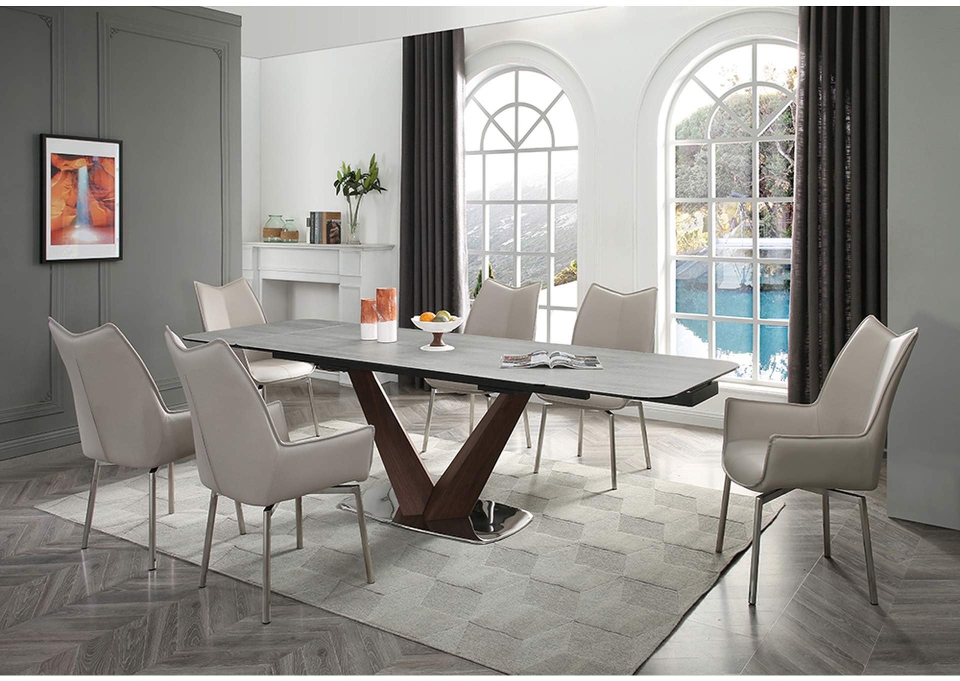 9188 Table with 1218 Swivel Grey Taupe Chairs SET,ESF Wholesale Furniture