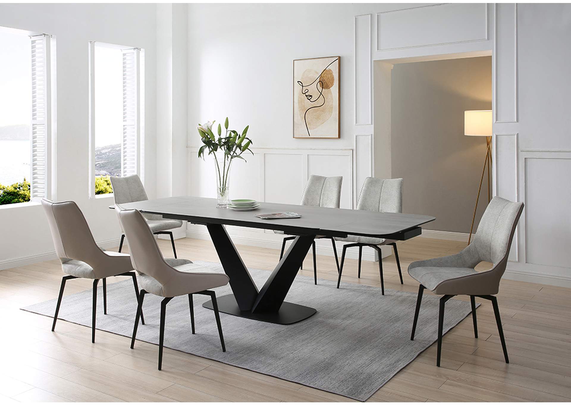 9189 Table with 1239 Swivel Beige Chairs SET,ESF Wholesale Furniture