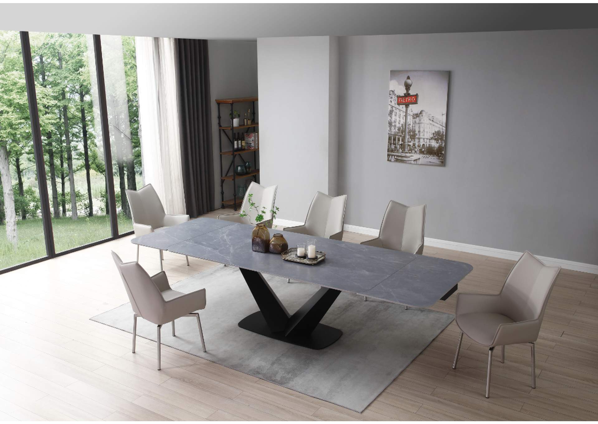 9436 Dining Table with 1218 Swivel Grey Taupe Chairs SET,ESF Wholesale Furniture