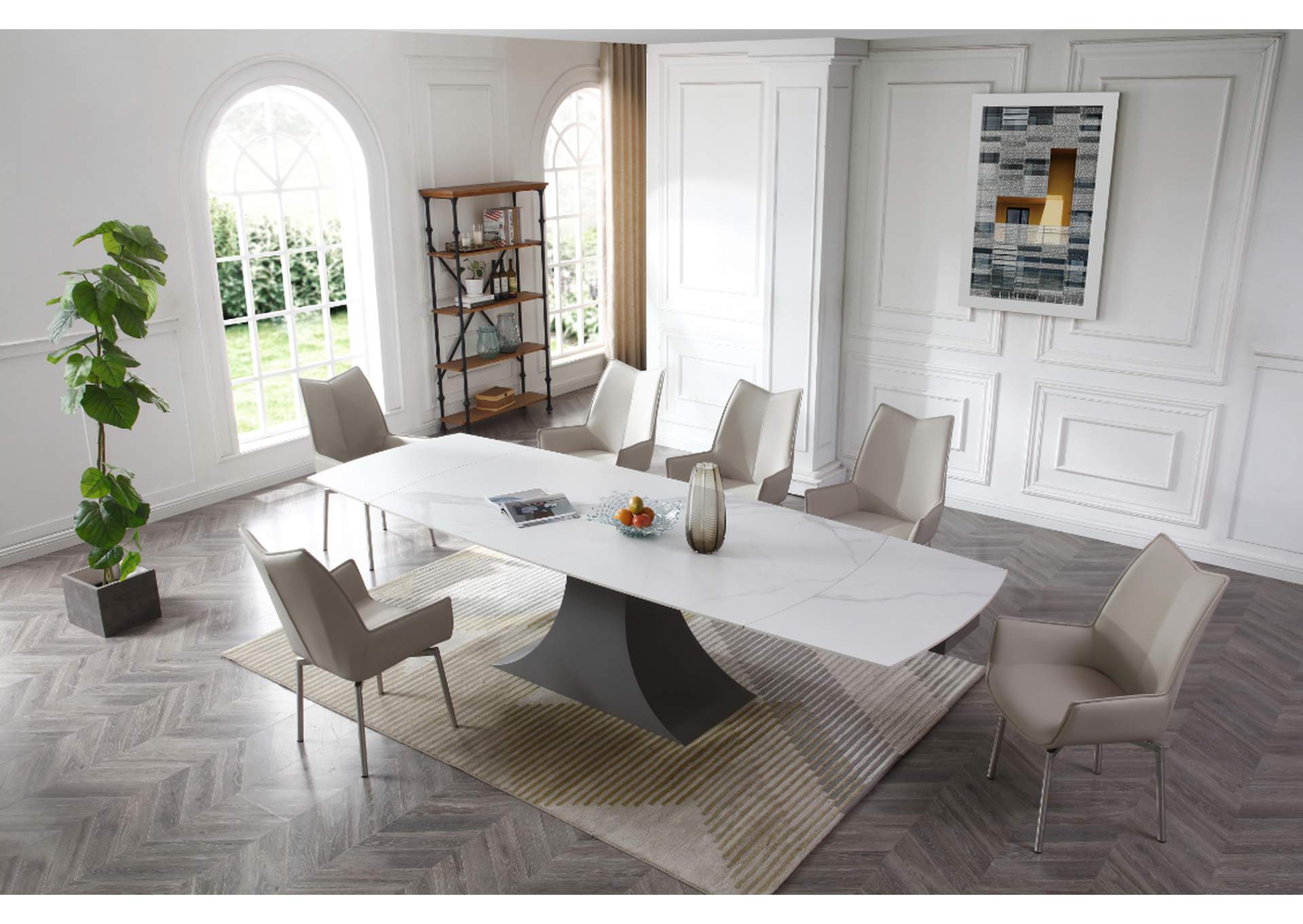 9437 Dining Table with 1218 Swivel Grey Taupe Chairs SET,ESF Wholesale Furniture