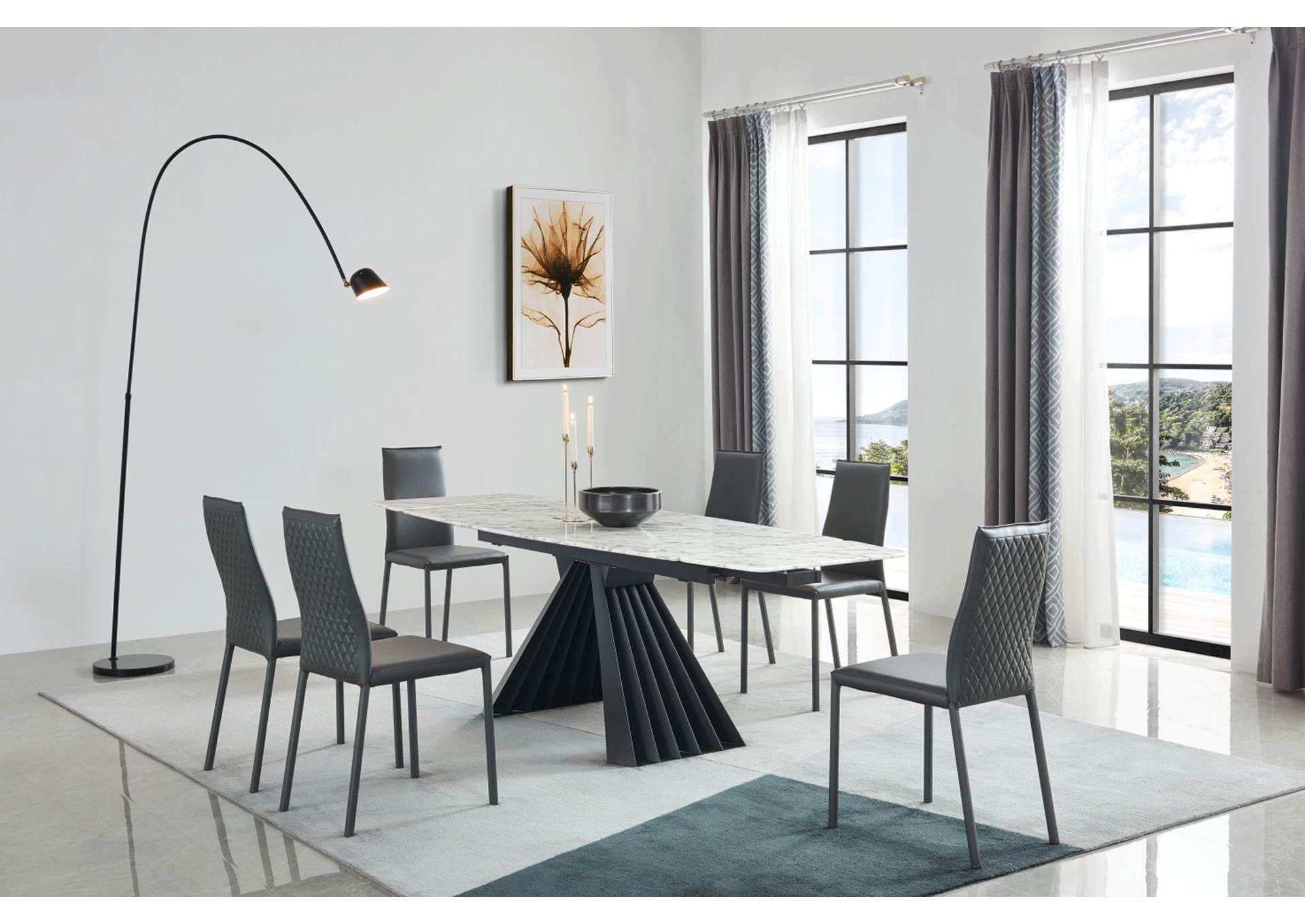 152 Marble Dining Table with 196 Grey Chairs SET,ESF Wholesale Furniture