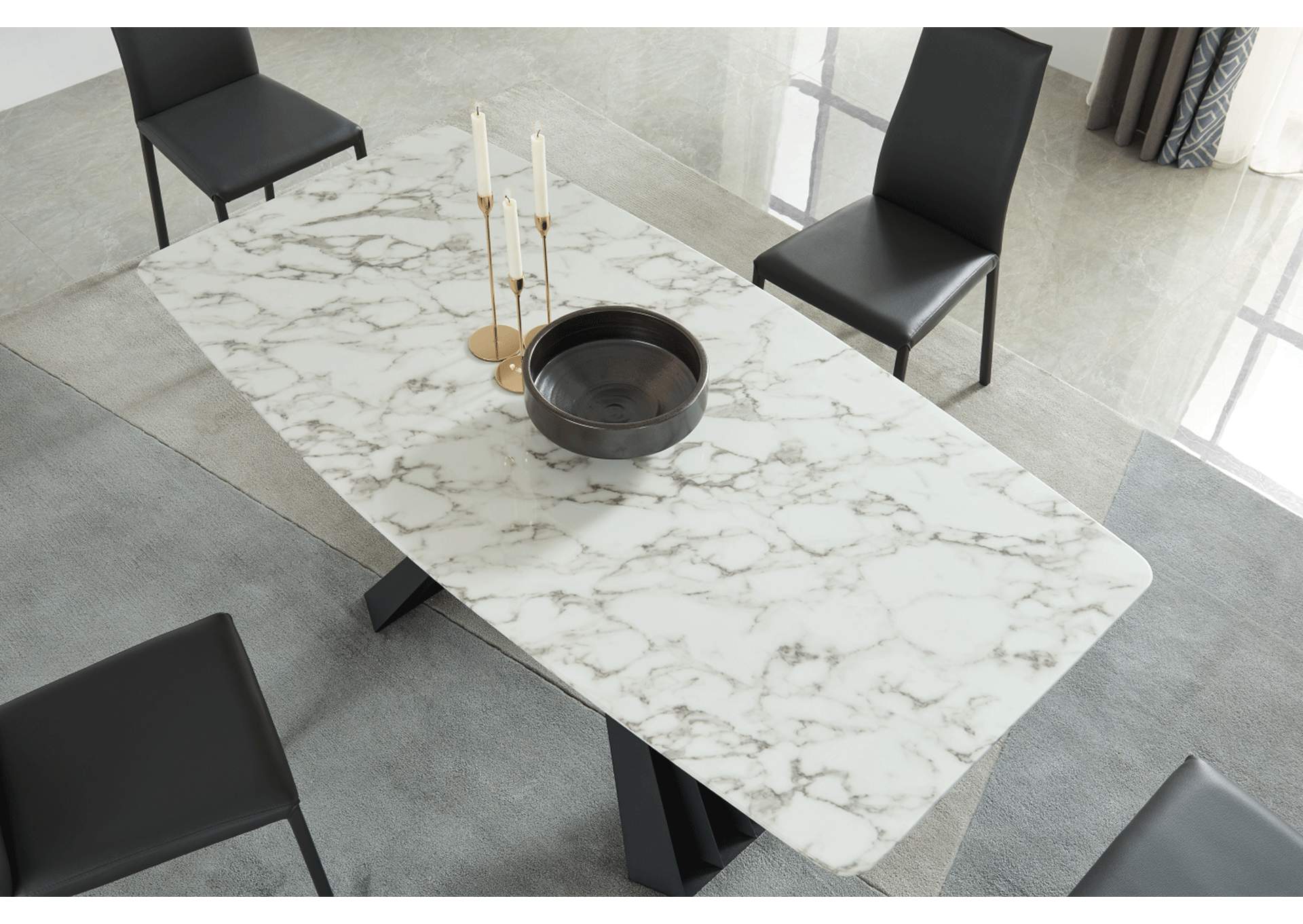 152 Marble Dining Table with 196 Grey Chairs SET,ESF Wholesale Furniture