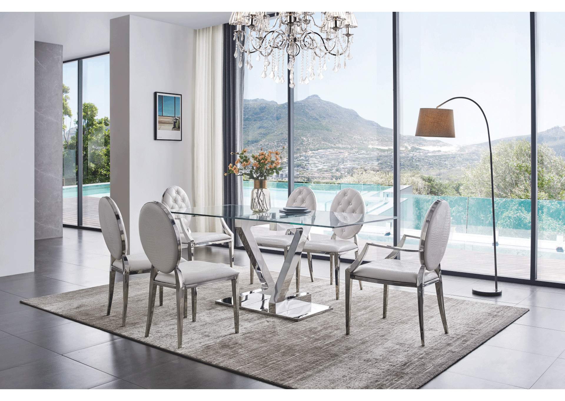 Zig Zag Dining Table with 110 White Chairs SET,ESF Wholesale Furniture