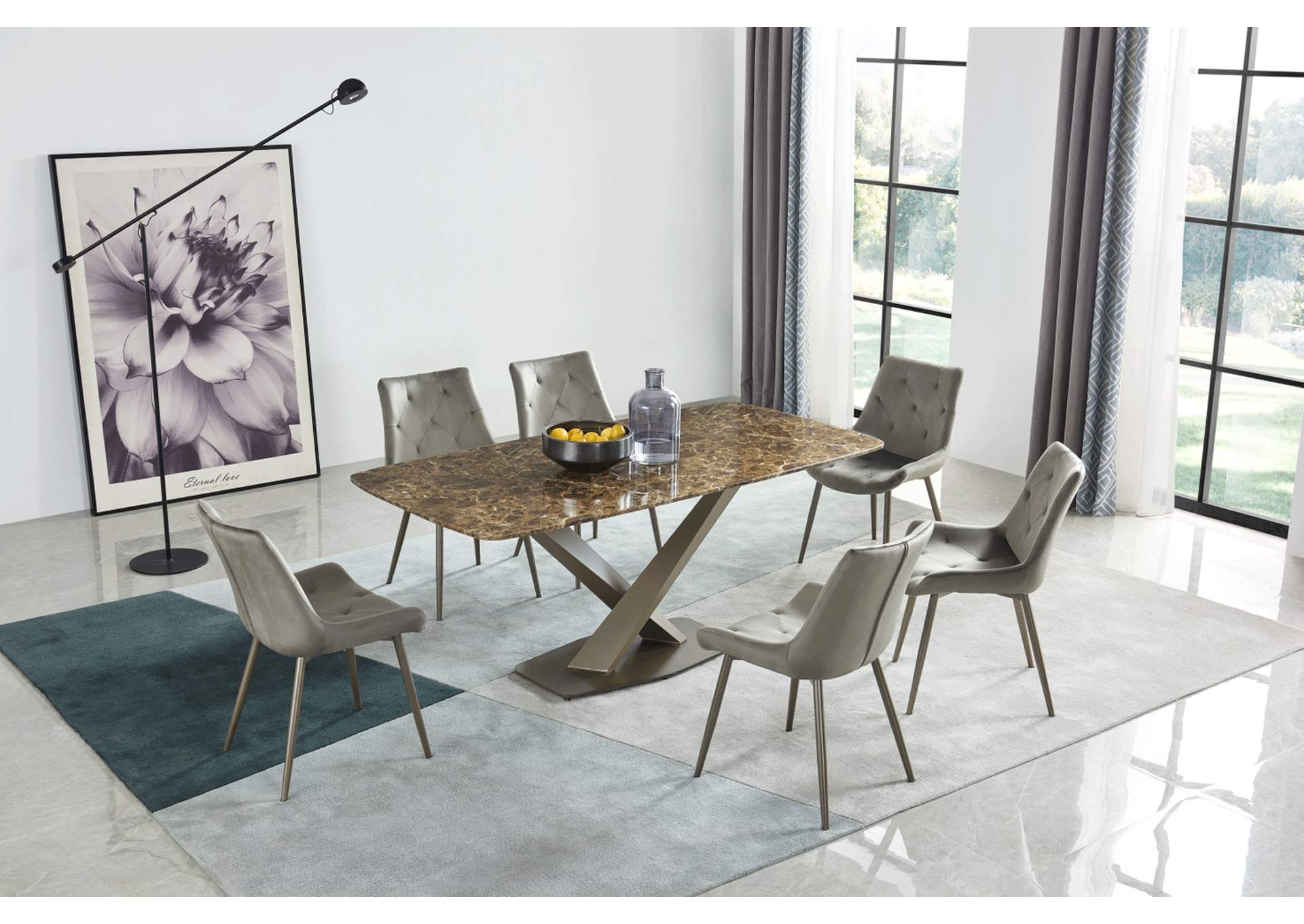 Grey/Silver, Yellow/Gold, Marble  311 Dining Table Fixed,ESF Wholesale Furniture