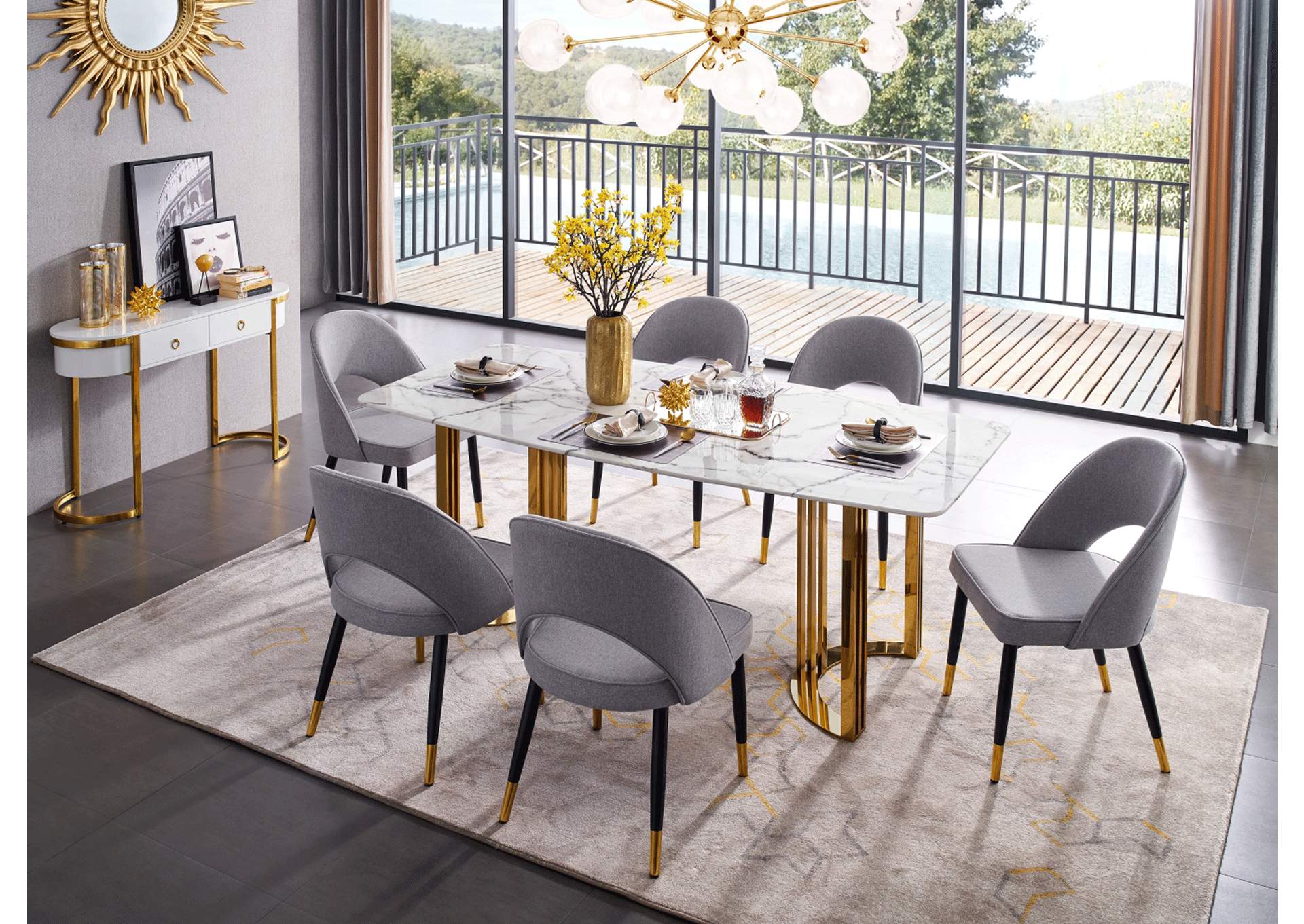 131 Gold Marble Dining SET,ESF Wholesale Furniture