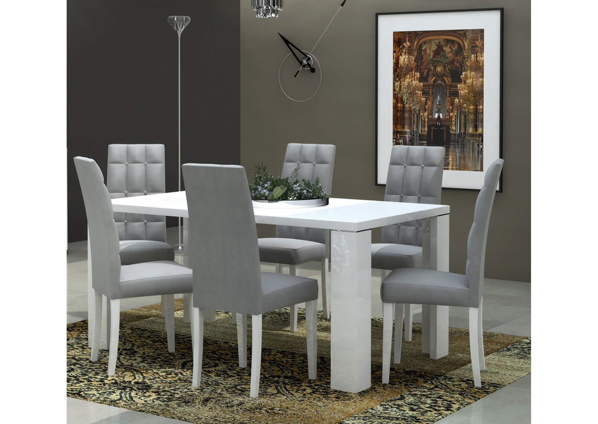 White, Grey/Silver Elegance Dining Table W/20" Extension,ESF Wholesale Furniture