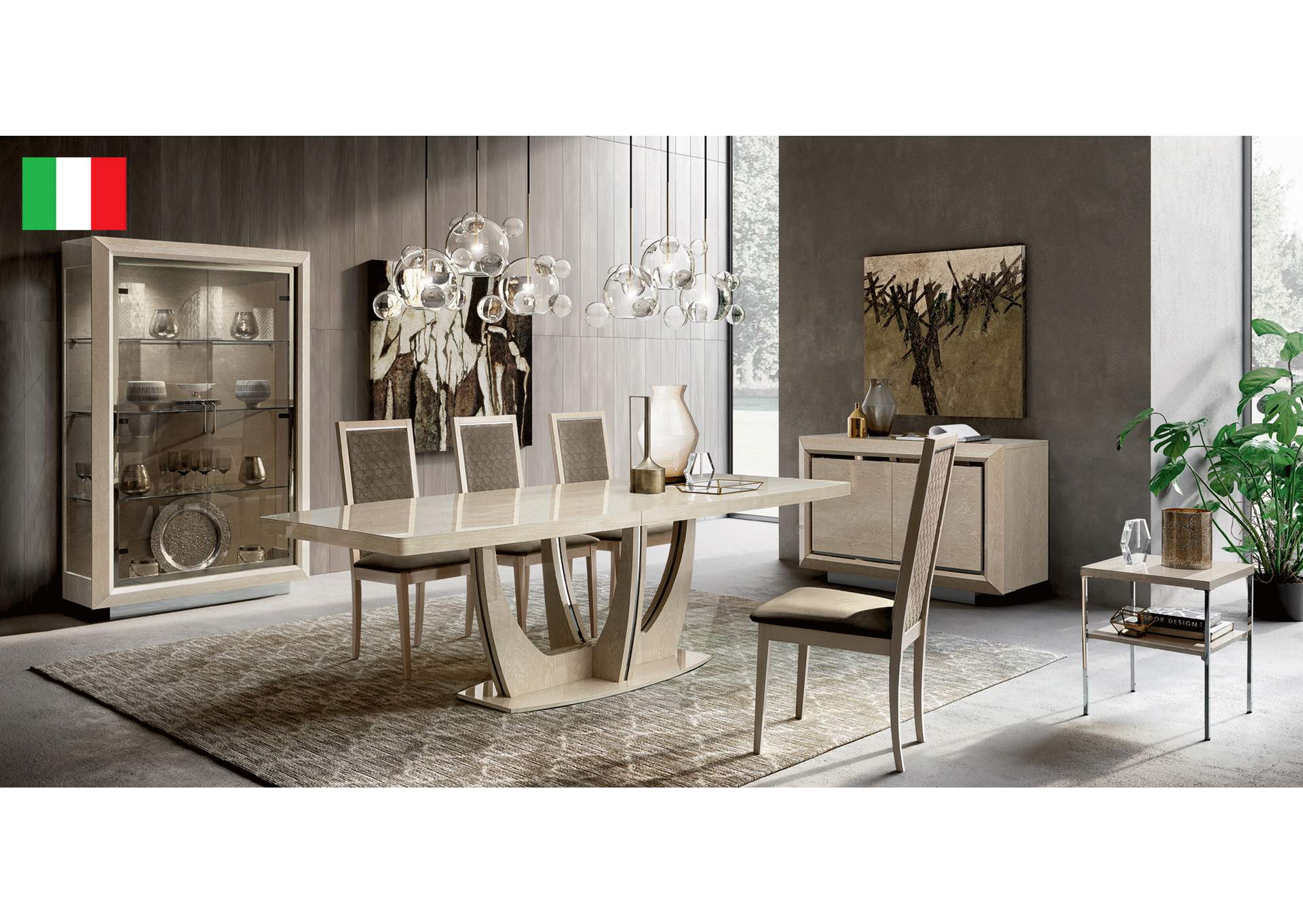 Elite Dining Ivory with Ambra Rombi Chairs SET,ESF Wholesale Furniture