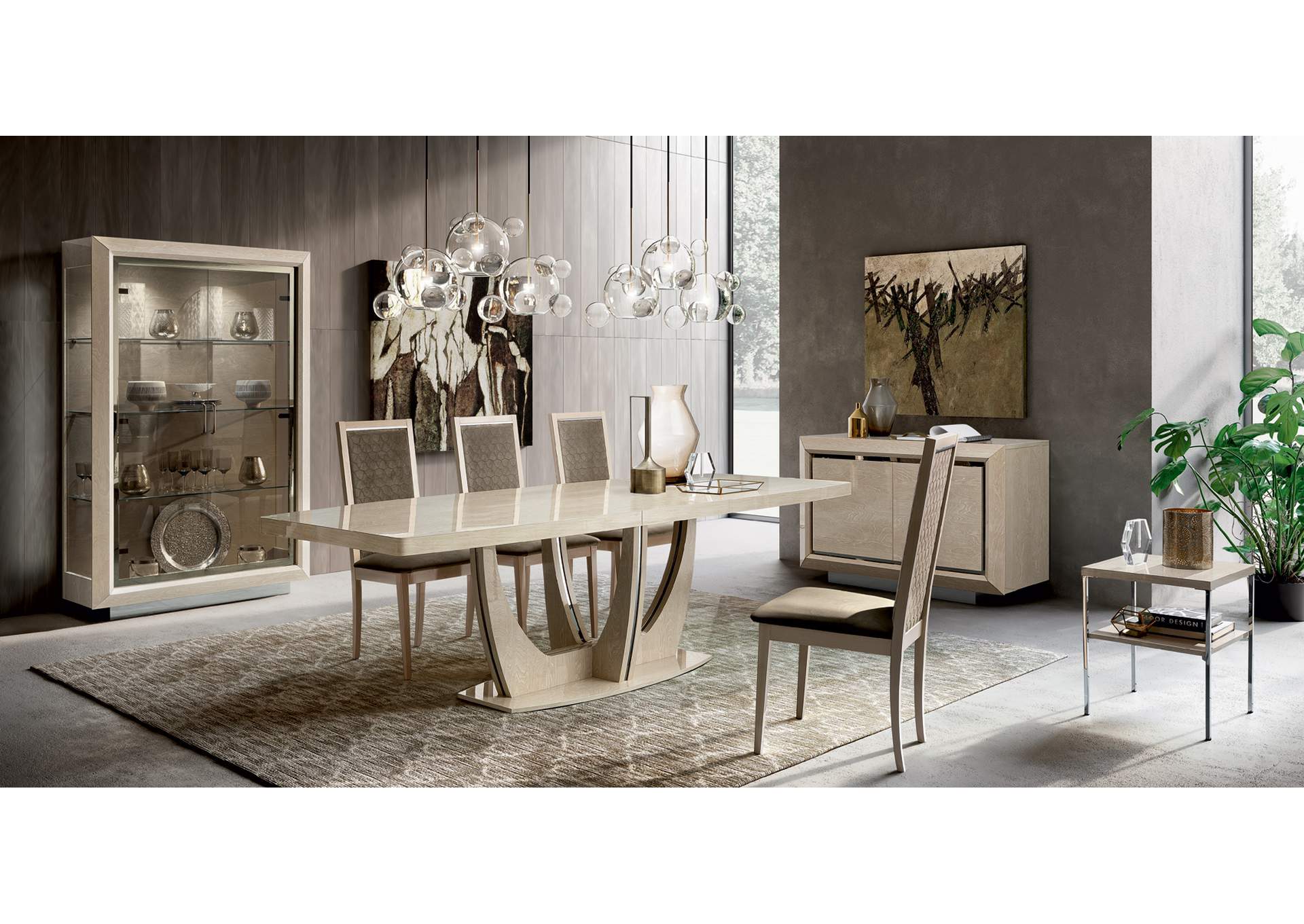 Elite Dining Ivory with Ambra Rombi Chairs SET,ESF Wholesale Furniture