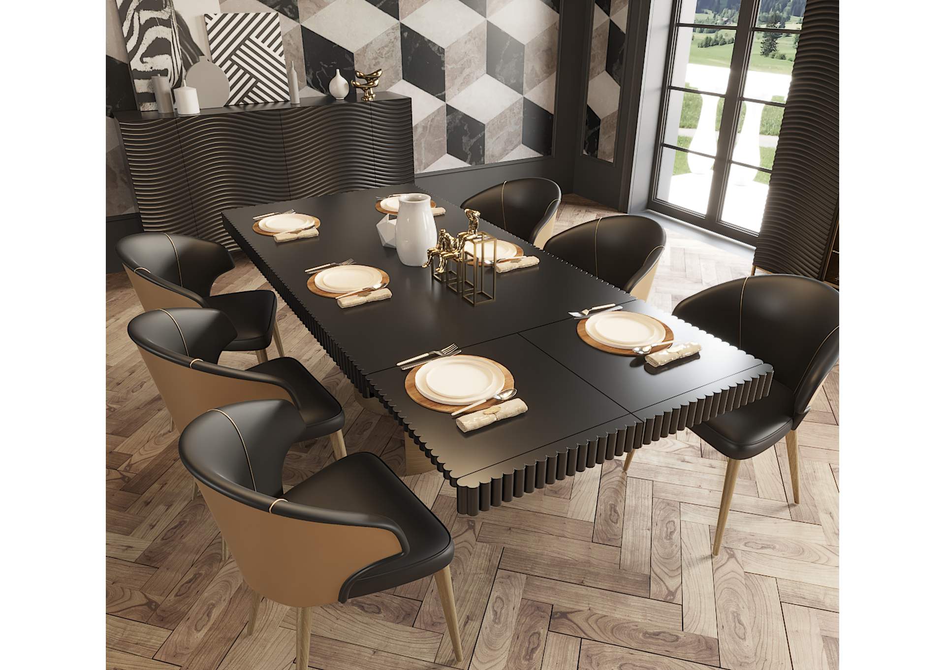 Wave Dining Table Dark Grey SET,ESF Wholesale Furniture