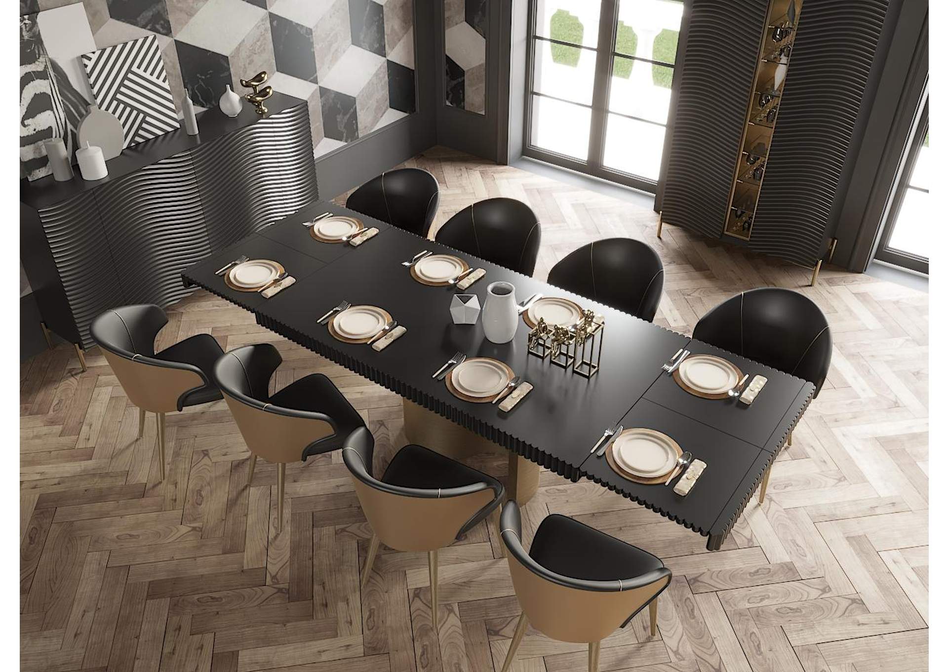 Wave Dining Table Dark Grey SET,ESF Wholesale Furniture