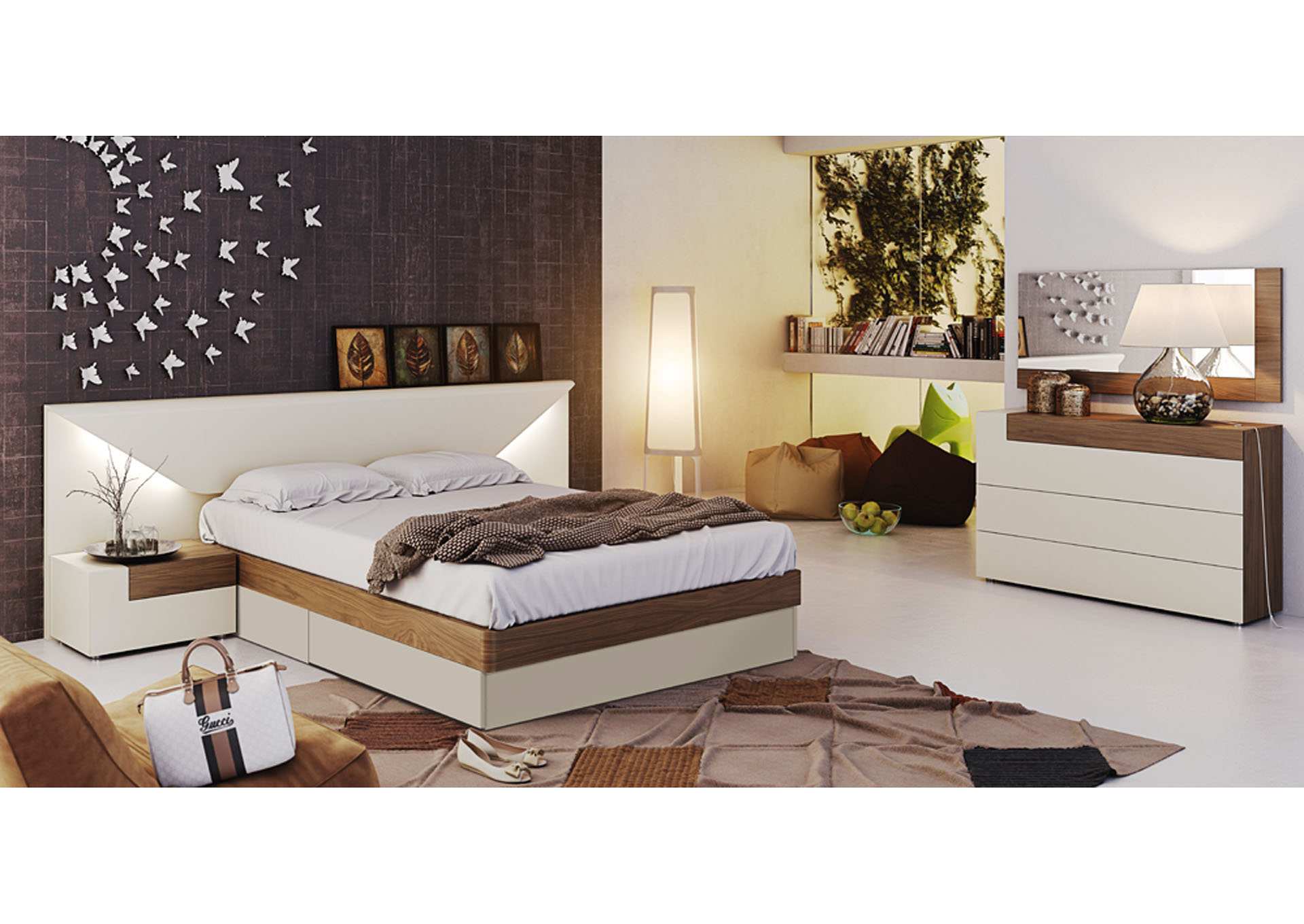 Beige & Brown King Storage Bed,ESF Wholesale Furniture