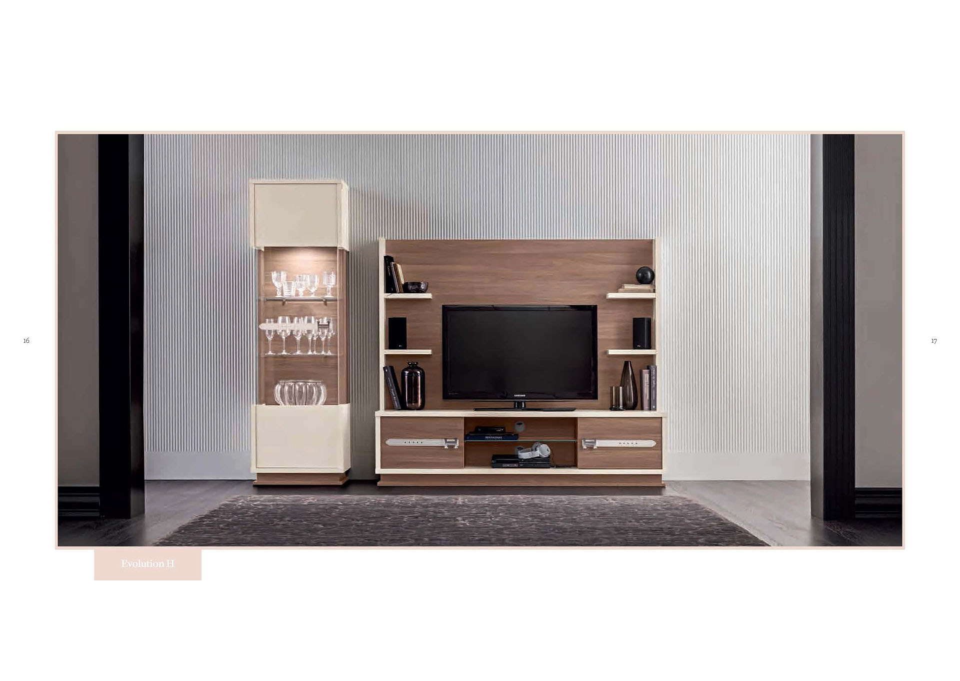 Evolution Beige & Walnut TV Composition Set,ESF Wholesale Furniture