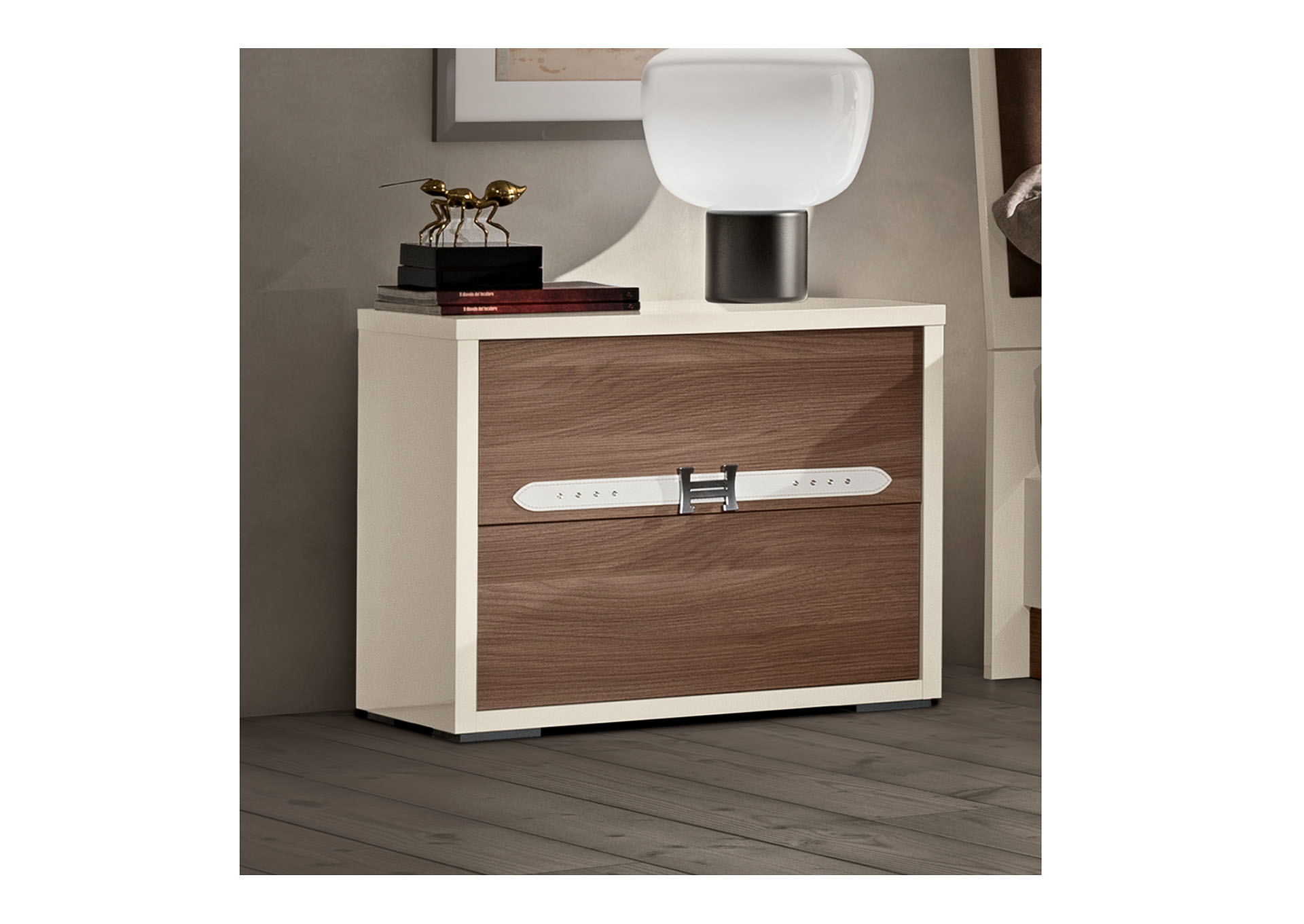 Evolution Beige & Brown Nightstand 2/drawers with Logo,ESF Wholesale Furniture