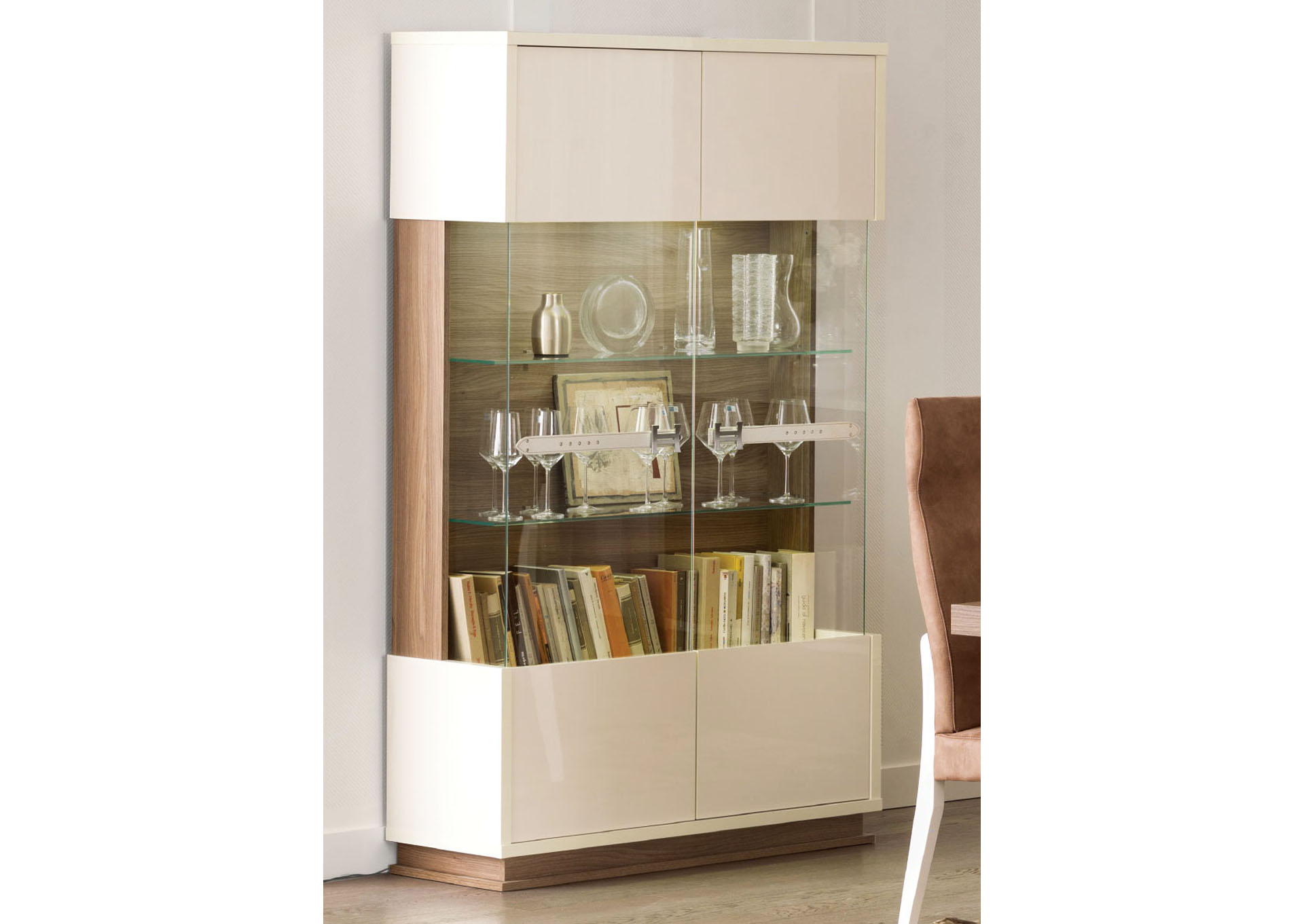 Evolution Beige & Walnut 2 Door China Cabinet,ESF Wholesale Furniture