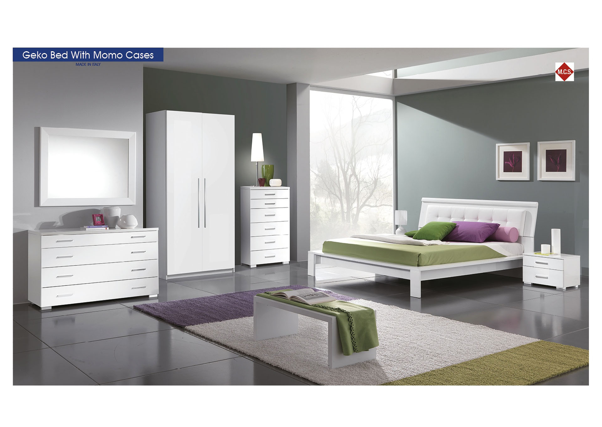 Geko & Momo White Full Bed W/ Dresser & Mirror,ESF Wholesale Furniture