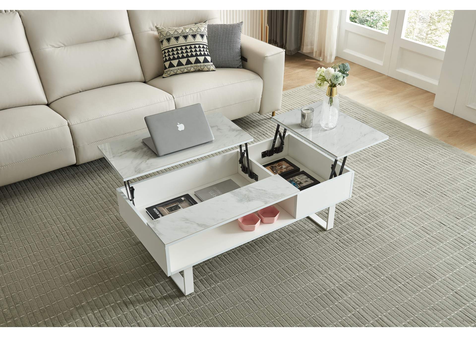 1388 Coffee Table with Storage White SET,ESF Wholesale Furniture