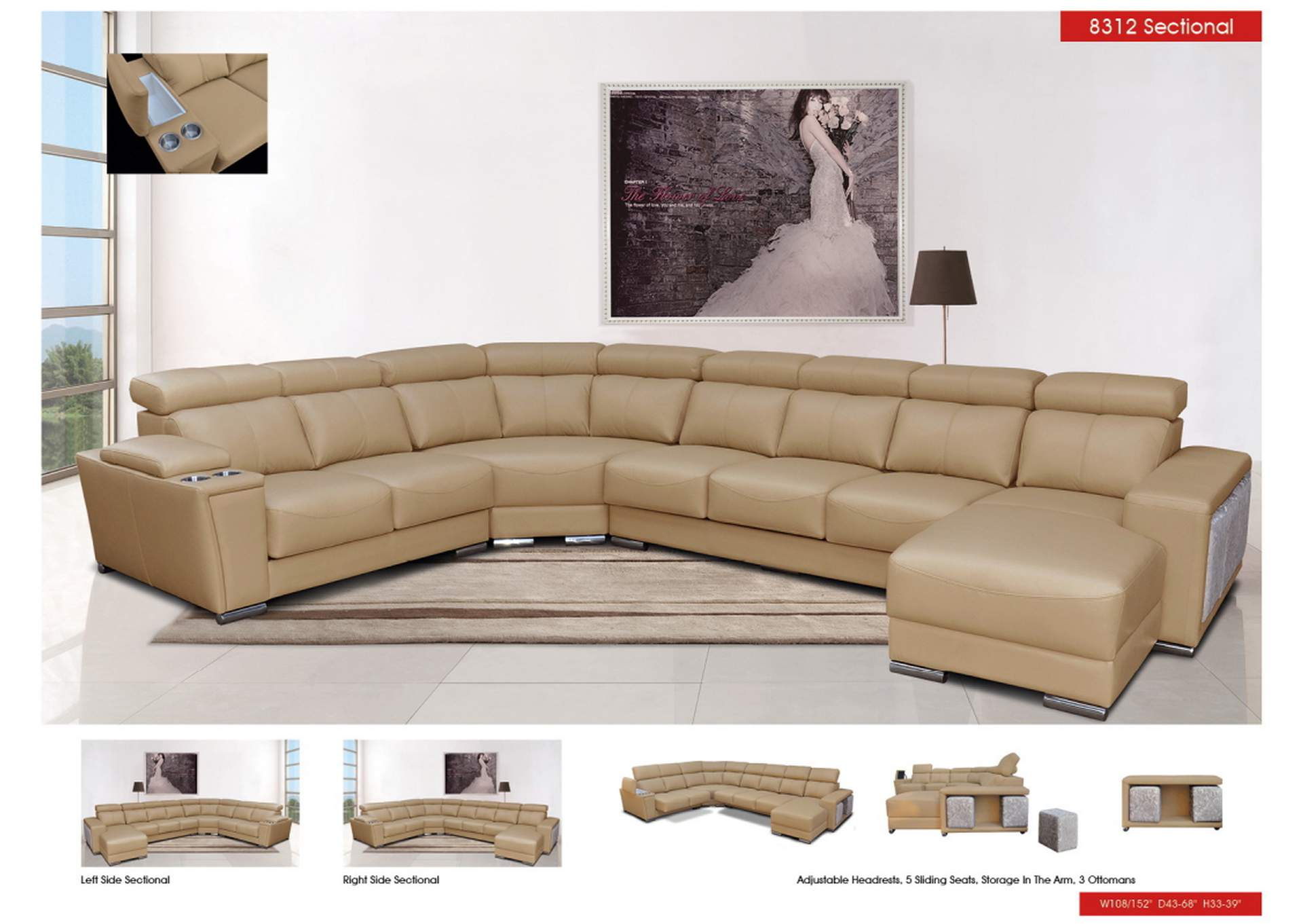 8312 Sectional with Sliding Seats SET,ESF Wholesale Furniture