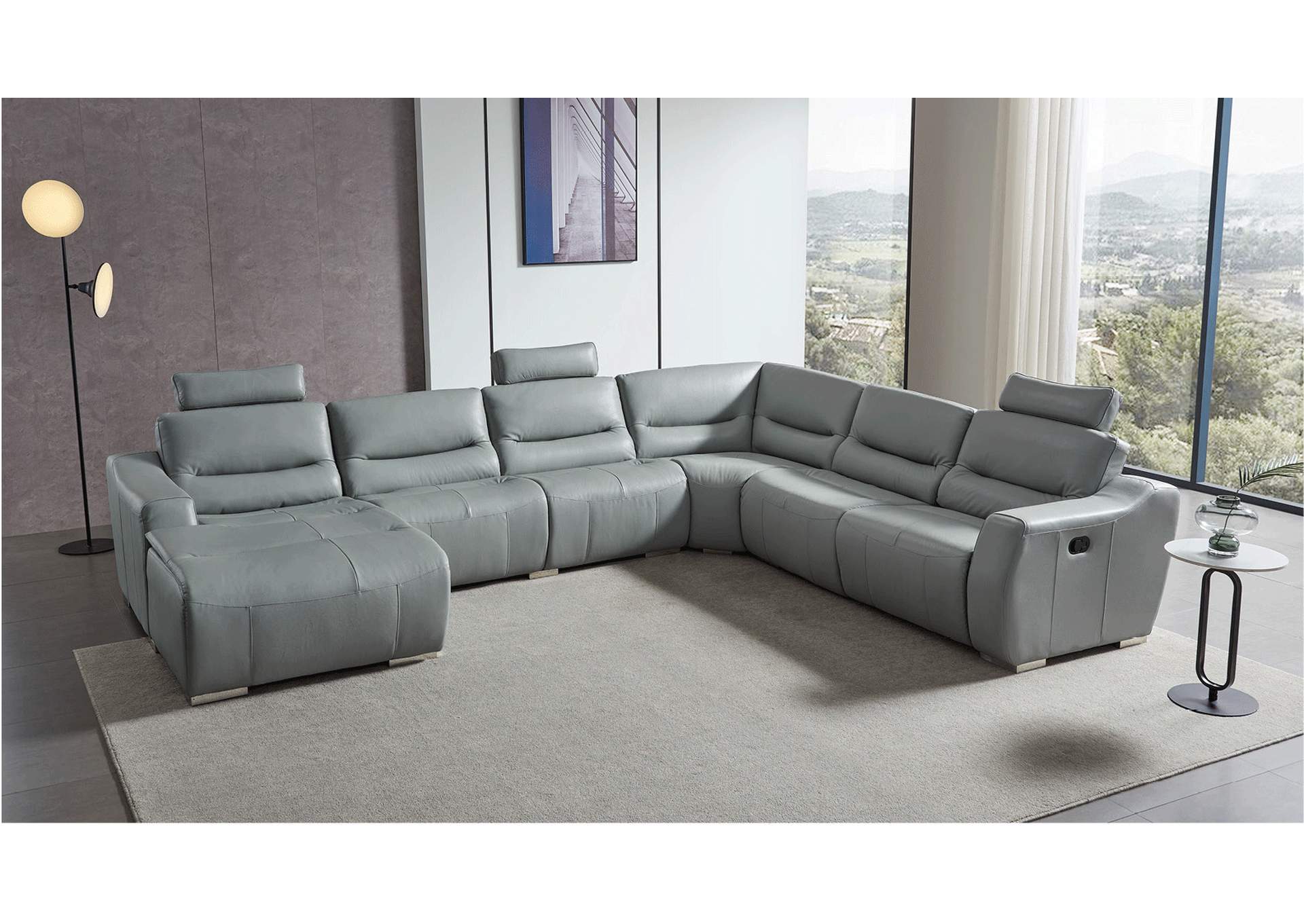 2144 Sectional Light Grey with 1 Recliner SET,ESF Wholesale Furniture