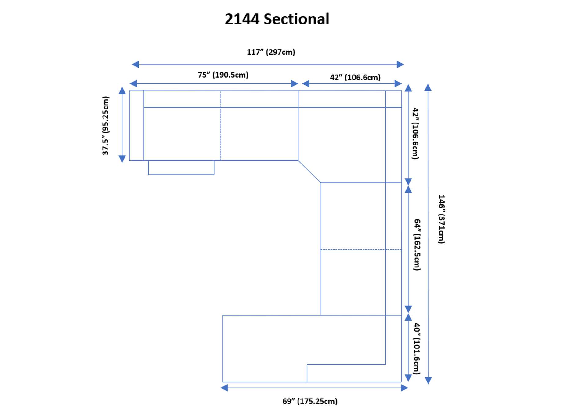 2144 Sectional Light Grey with 1 Recliner SET,ESF Wholesale Furniture