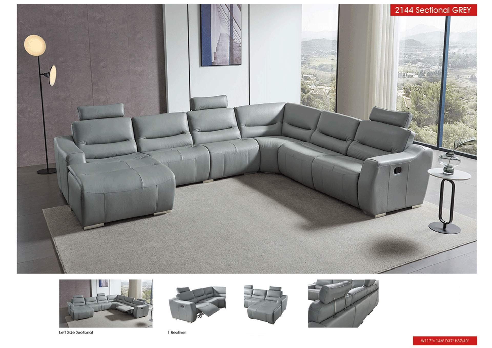 2144 Sectional Light Grey with 1 Recliner SET,ESF Wholesale Furniture