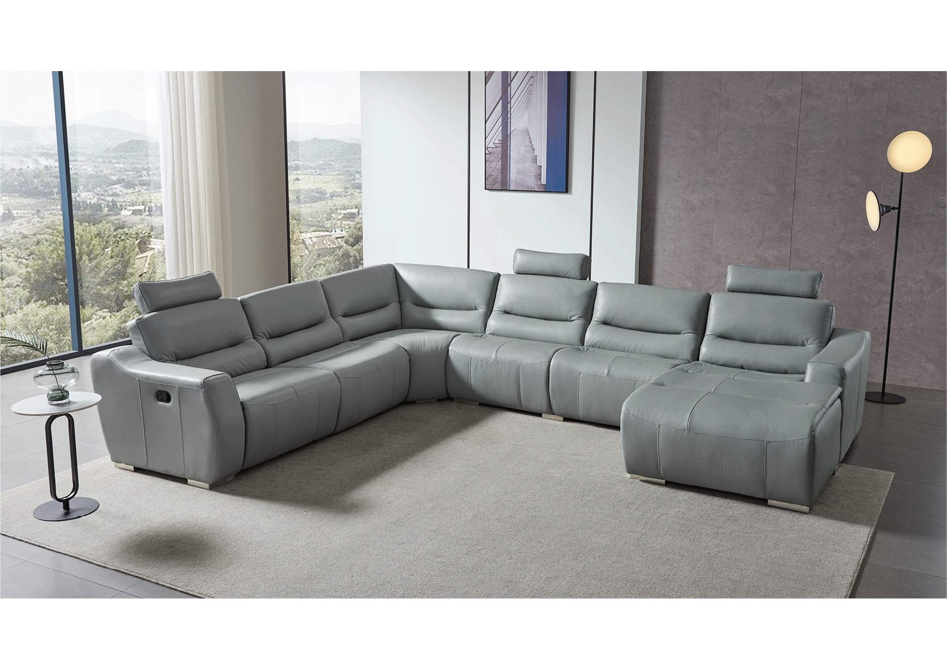 2144 Sectional Light Grey with 1 Recliner SET,ESF Wholesale Furniture