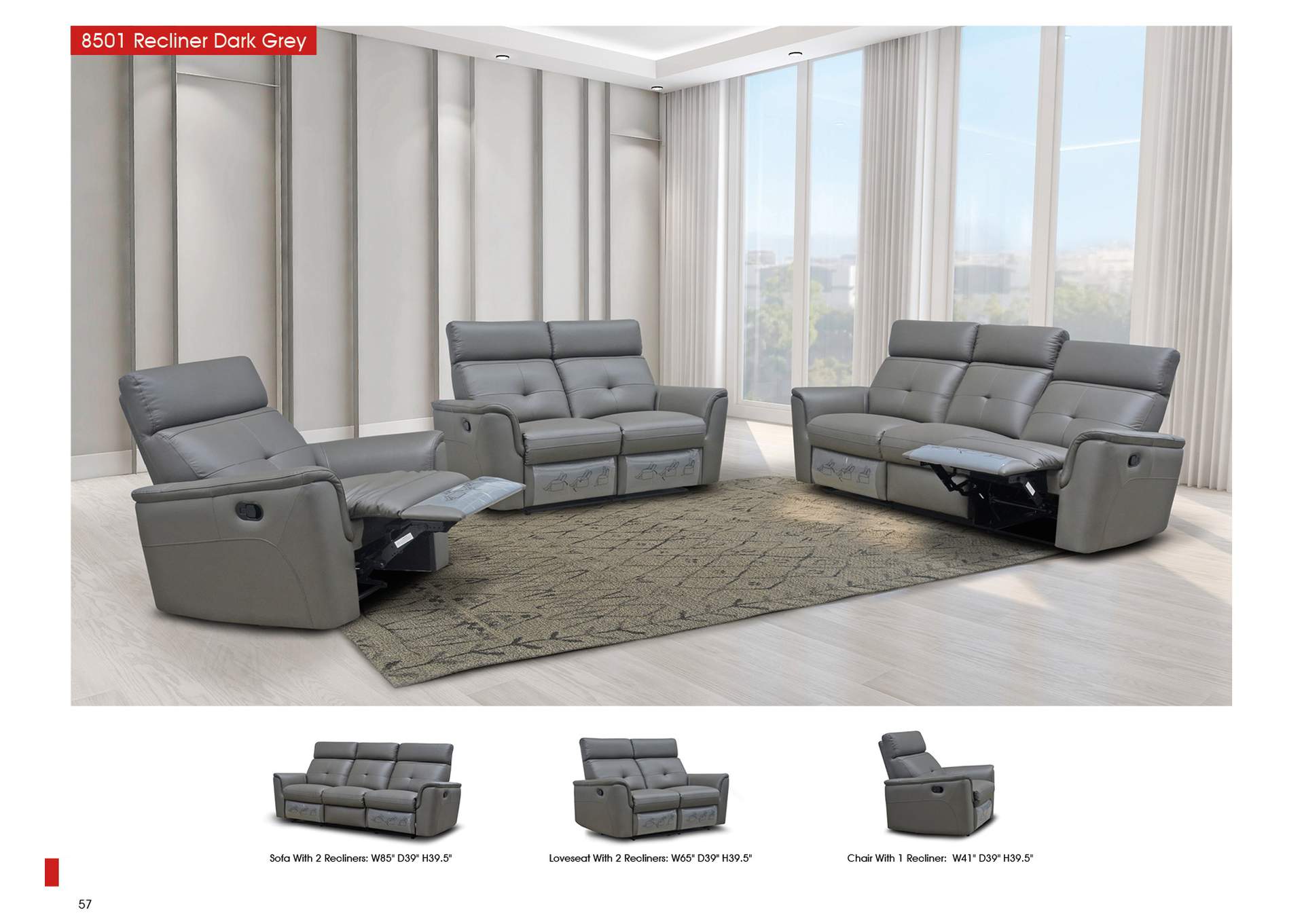 8501 3 Sofa Dark Grey,ESF Wholesale Furniture