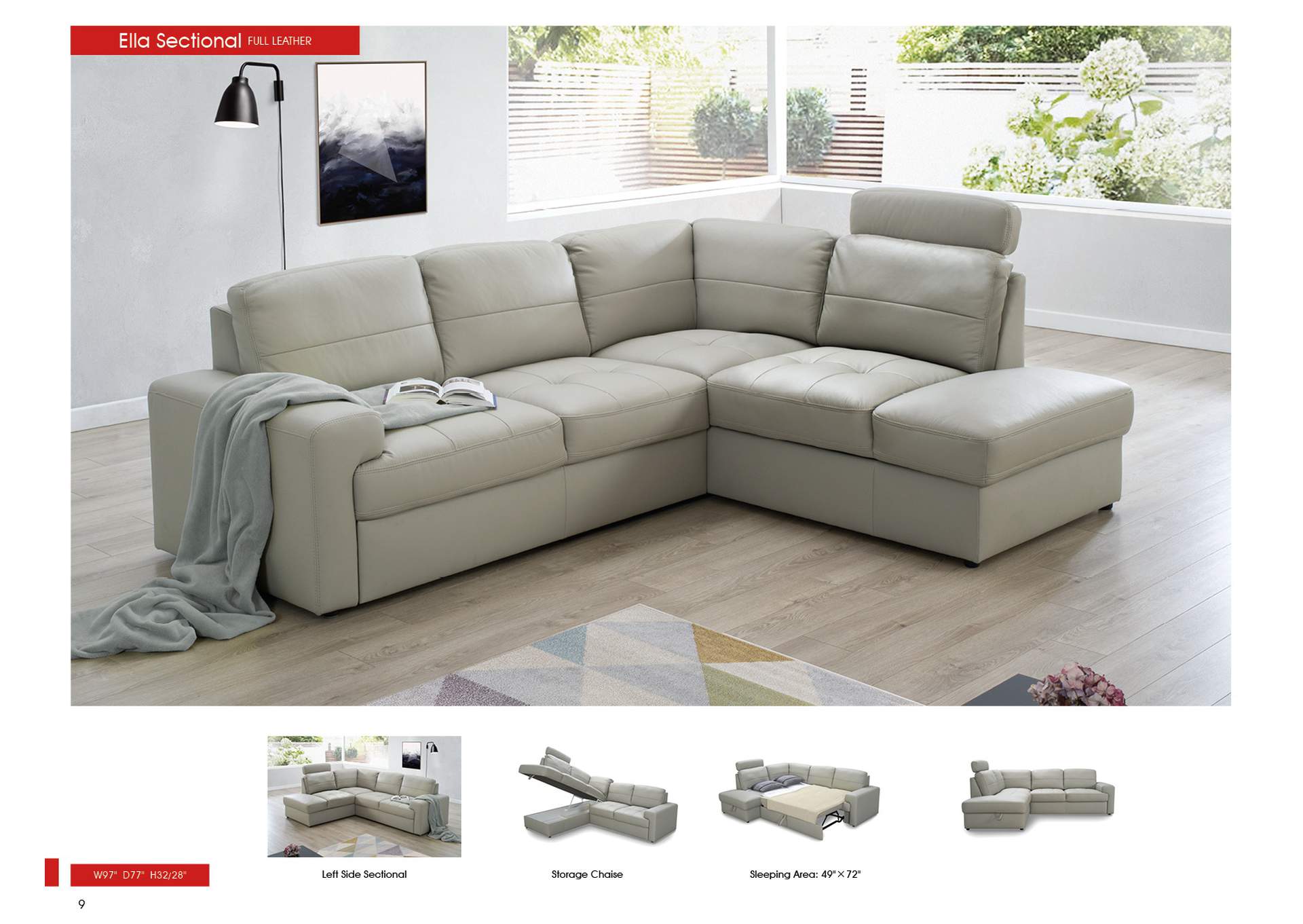 White, Grey/Silver, Light Beige Ella Sectional Right W/Bed,ESF Wholesale Furniture