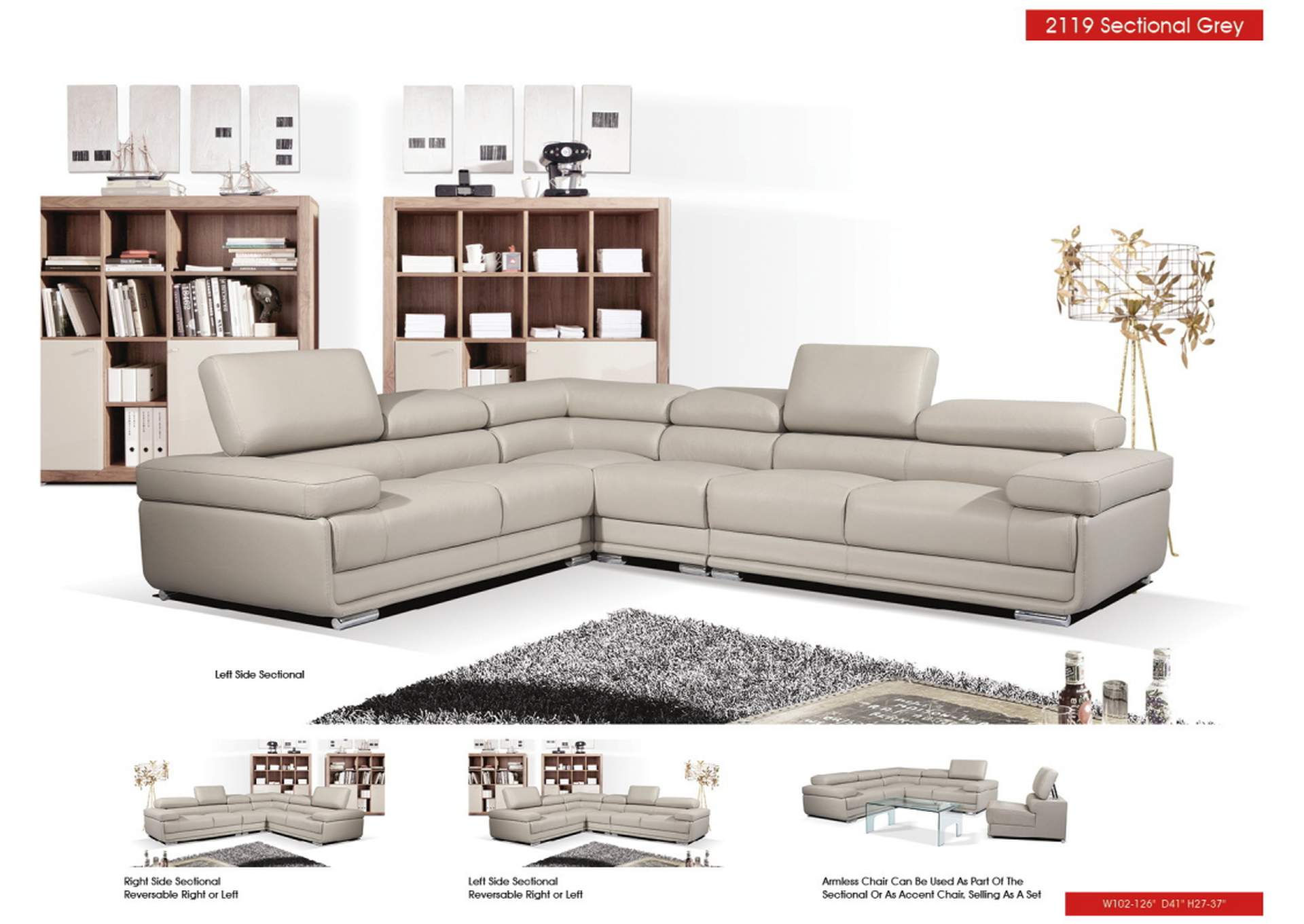 2119 Sectional Light Grey SET,ESF Wholesale Furniture