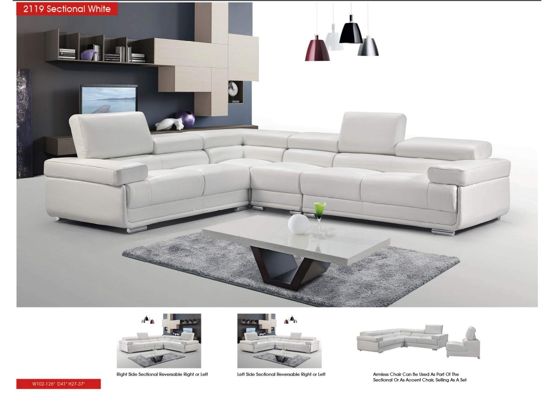 2119 Sectional White SET,ESF Wholesale Furniture