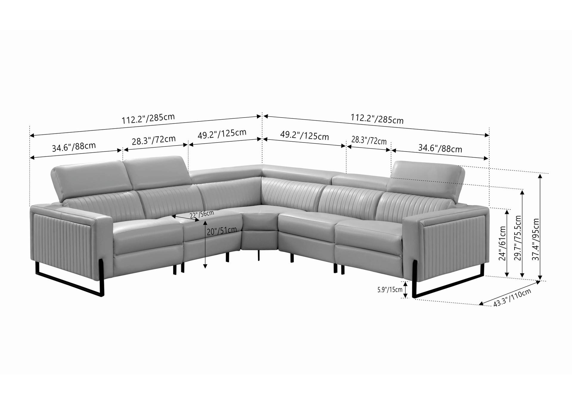 2787 Sectional with Recliners SET,ESF Wholesale Furniture