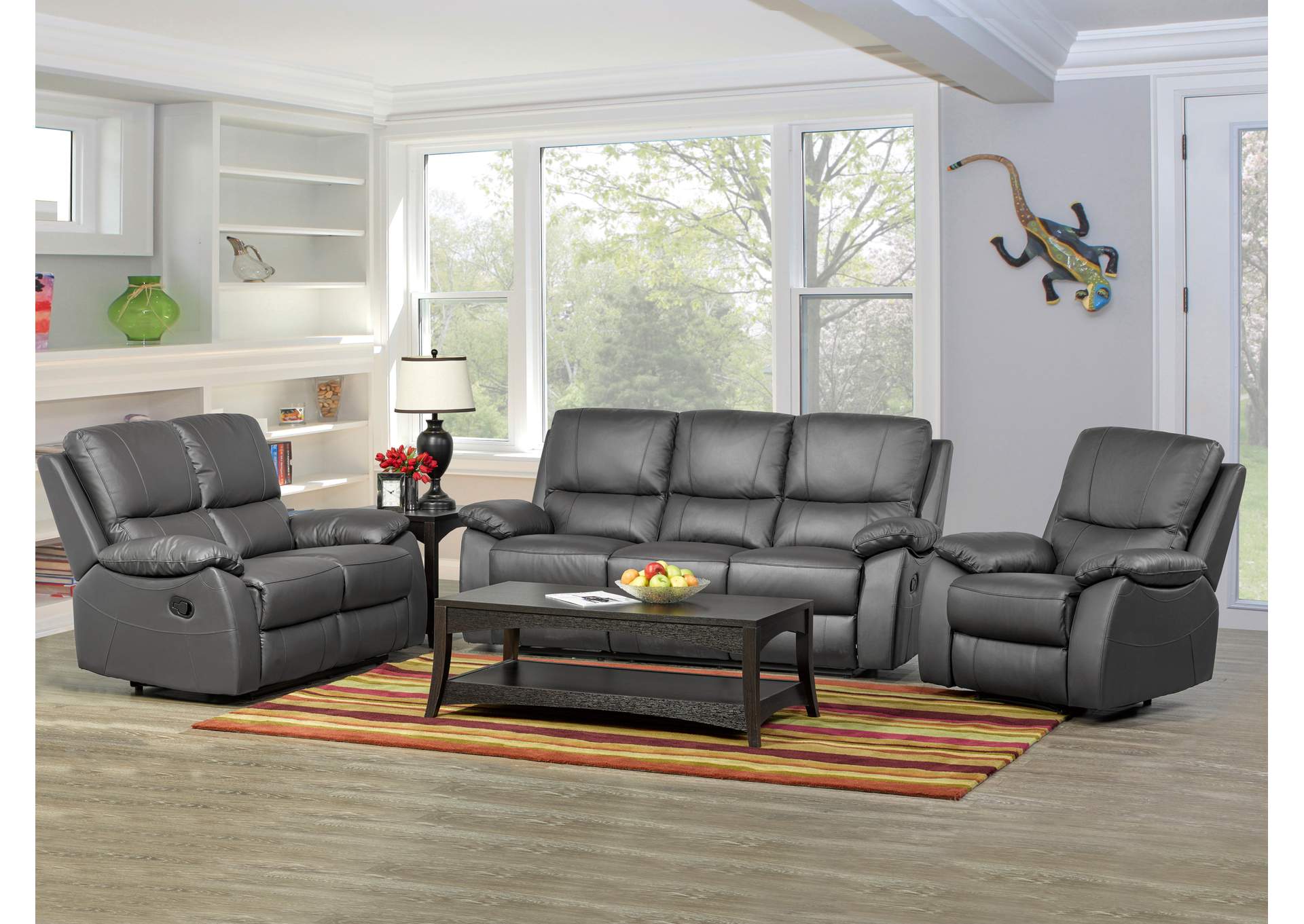 Grey/Silver 1415 Loveseat Dark Grey W/2 Recliners,ESF Wholesale Furniture